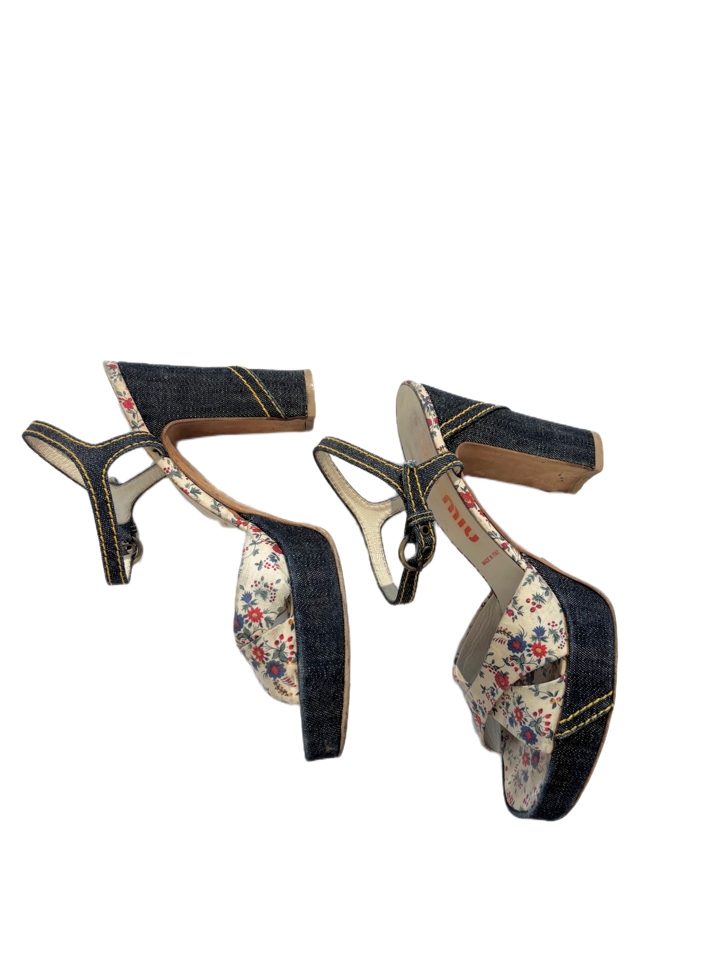Miu Miu Flower & denim Platform Sandals