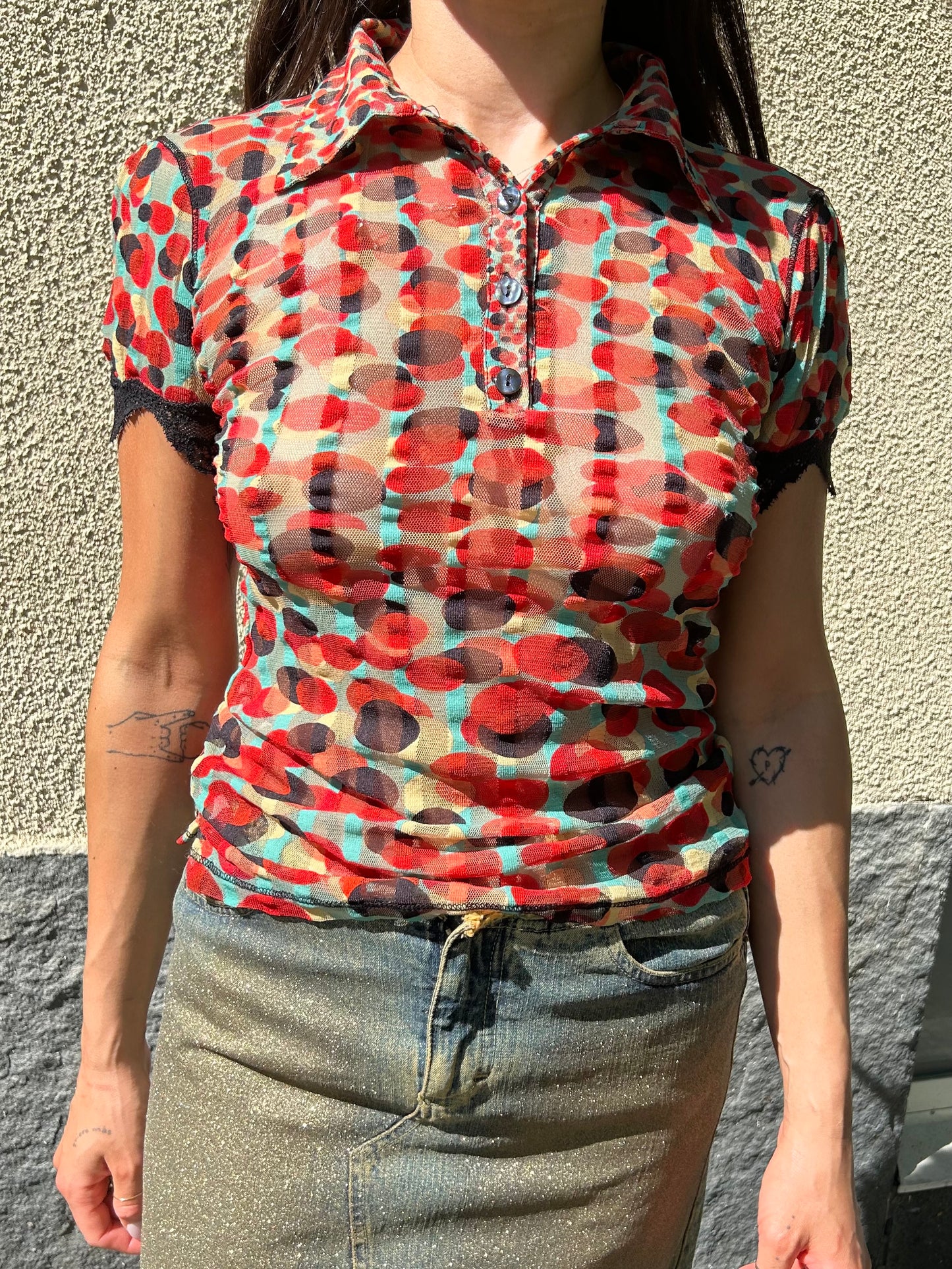 Jean Paul Gaultier polka dot mesh blouse