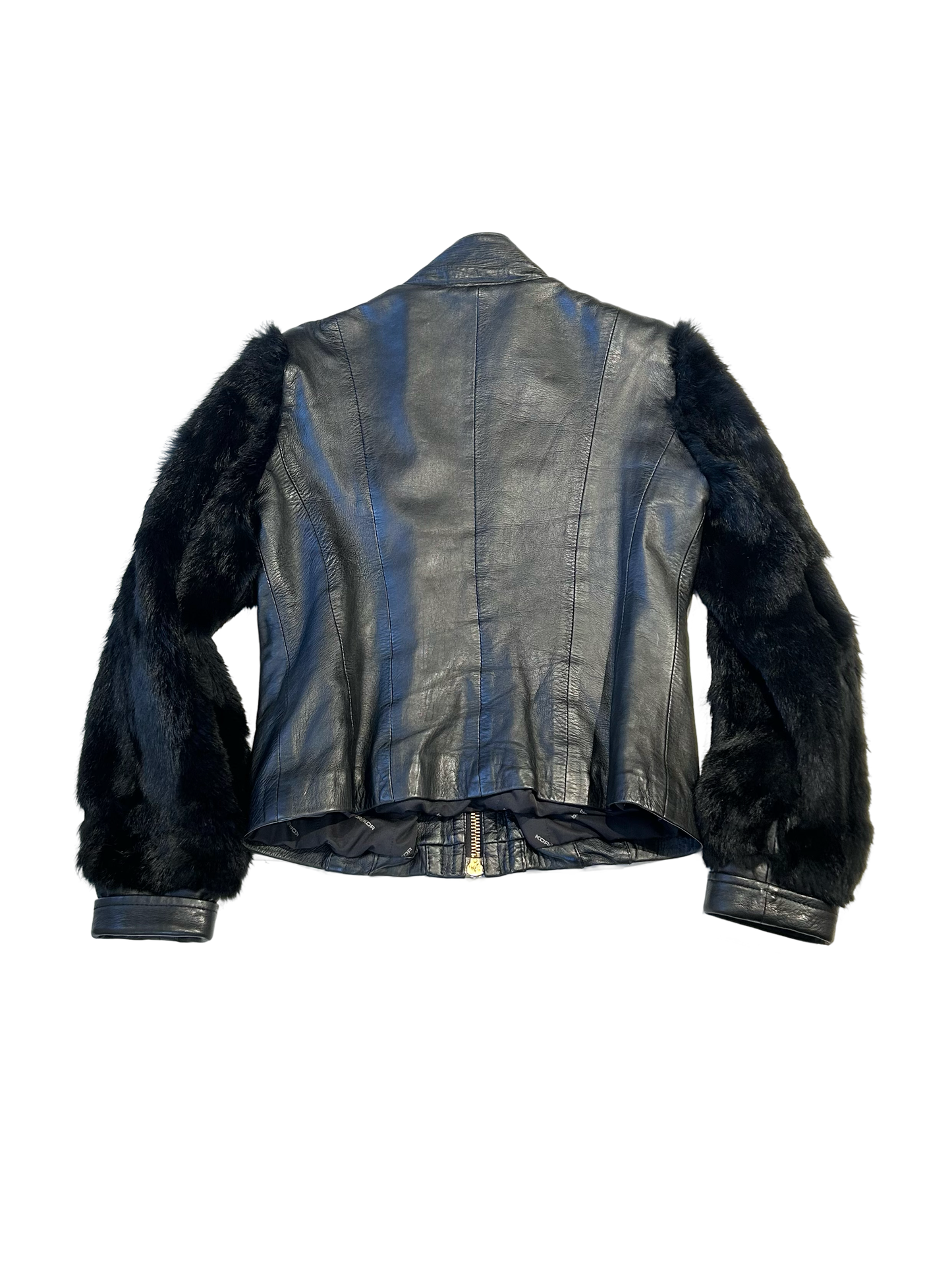 KOR@KOR fur covered sleeve leather jacket