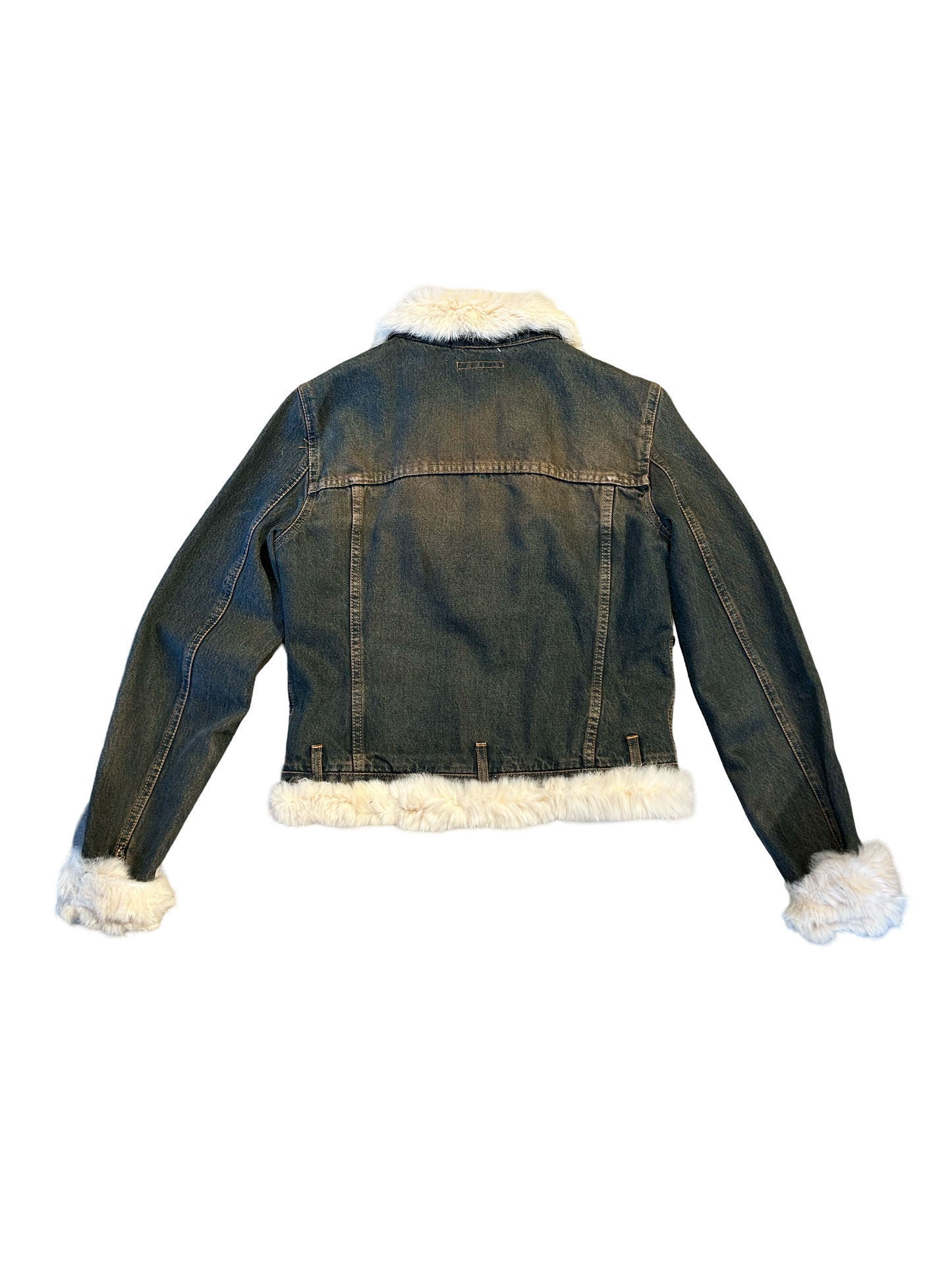 Brown washed fur lined denim jacket