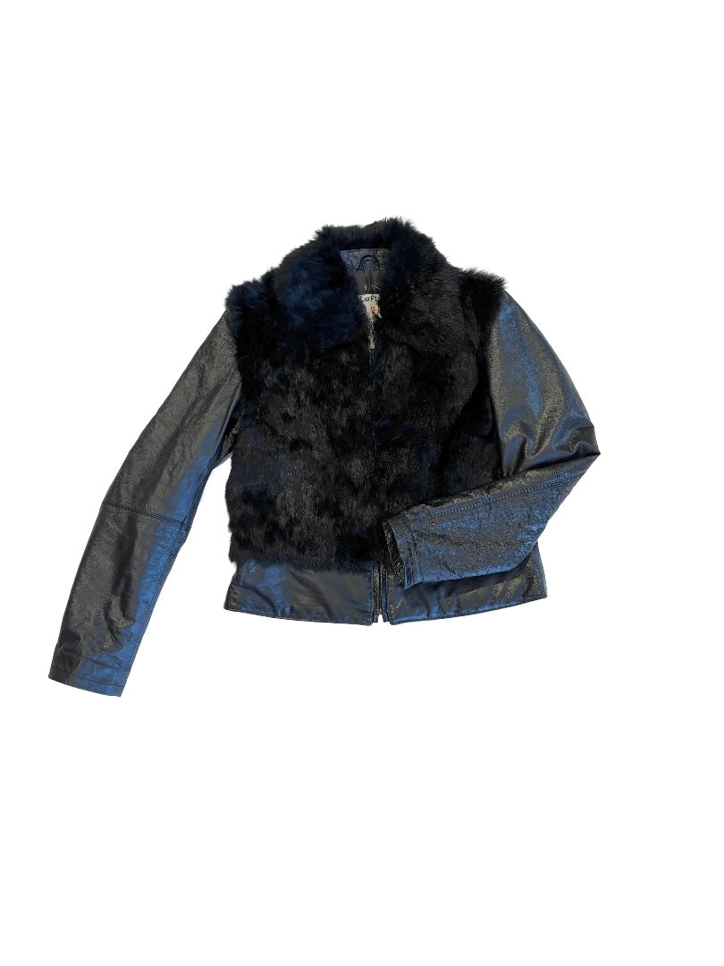 Leather jacket with fur details