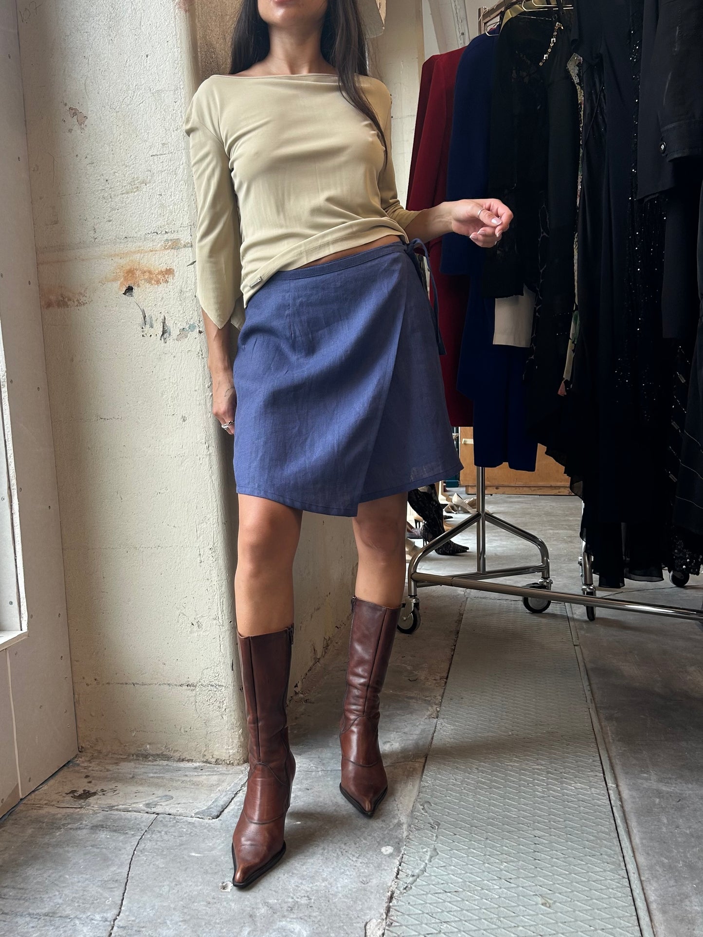 Fendi linen mini wrap skirt