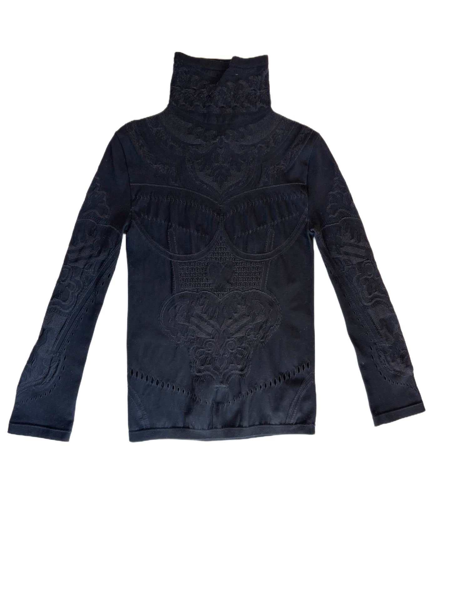 CLASS Roberto Cavalli Black Embroidered Turtleneck Top