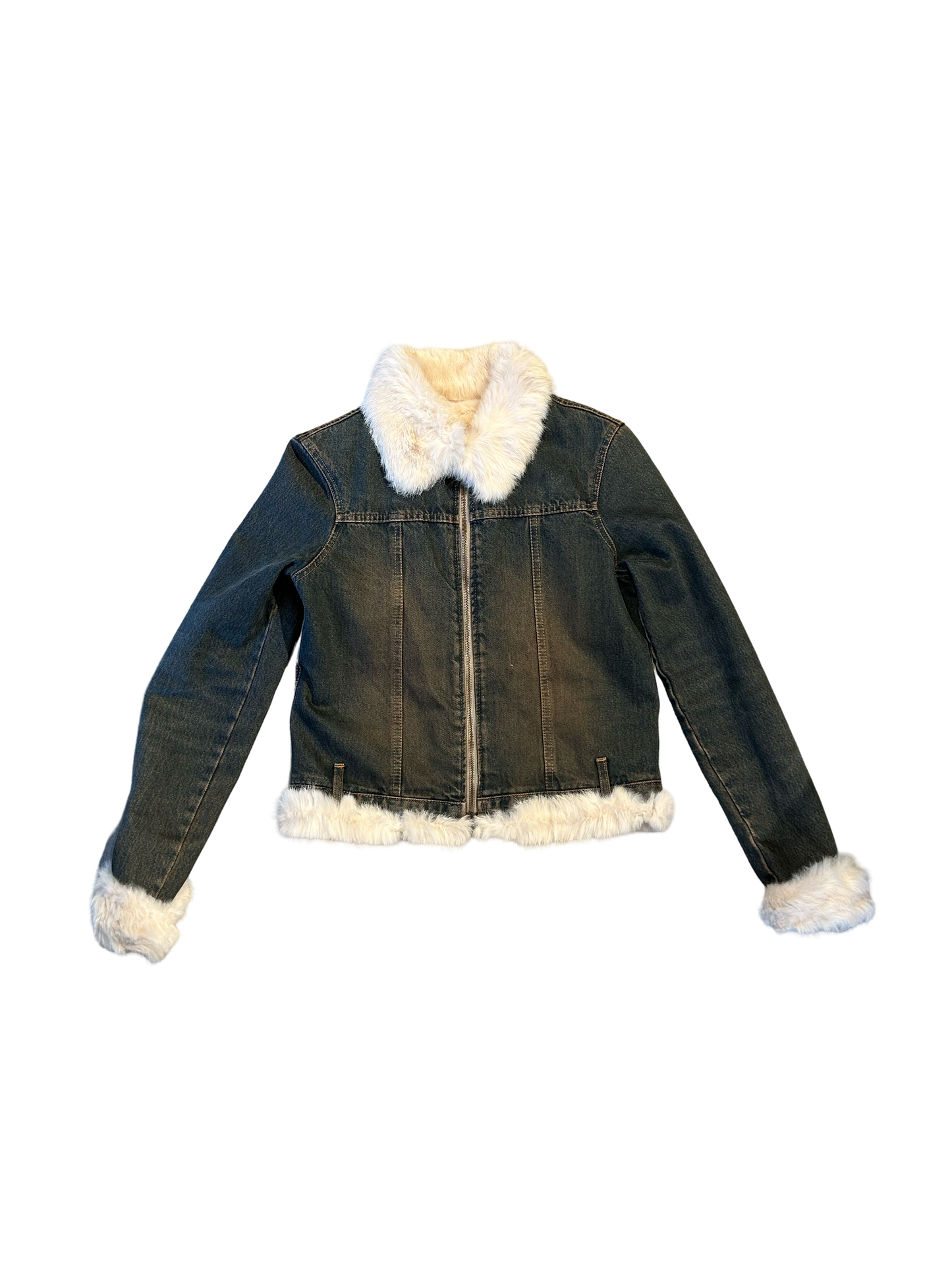 Brown washed fur lined denim jacket