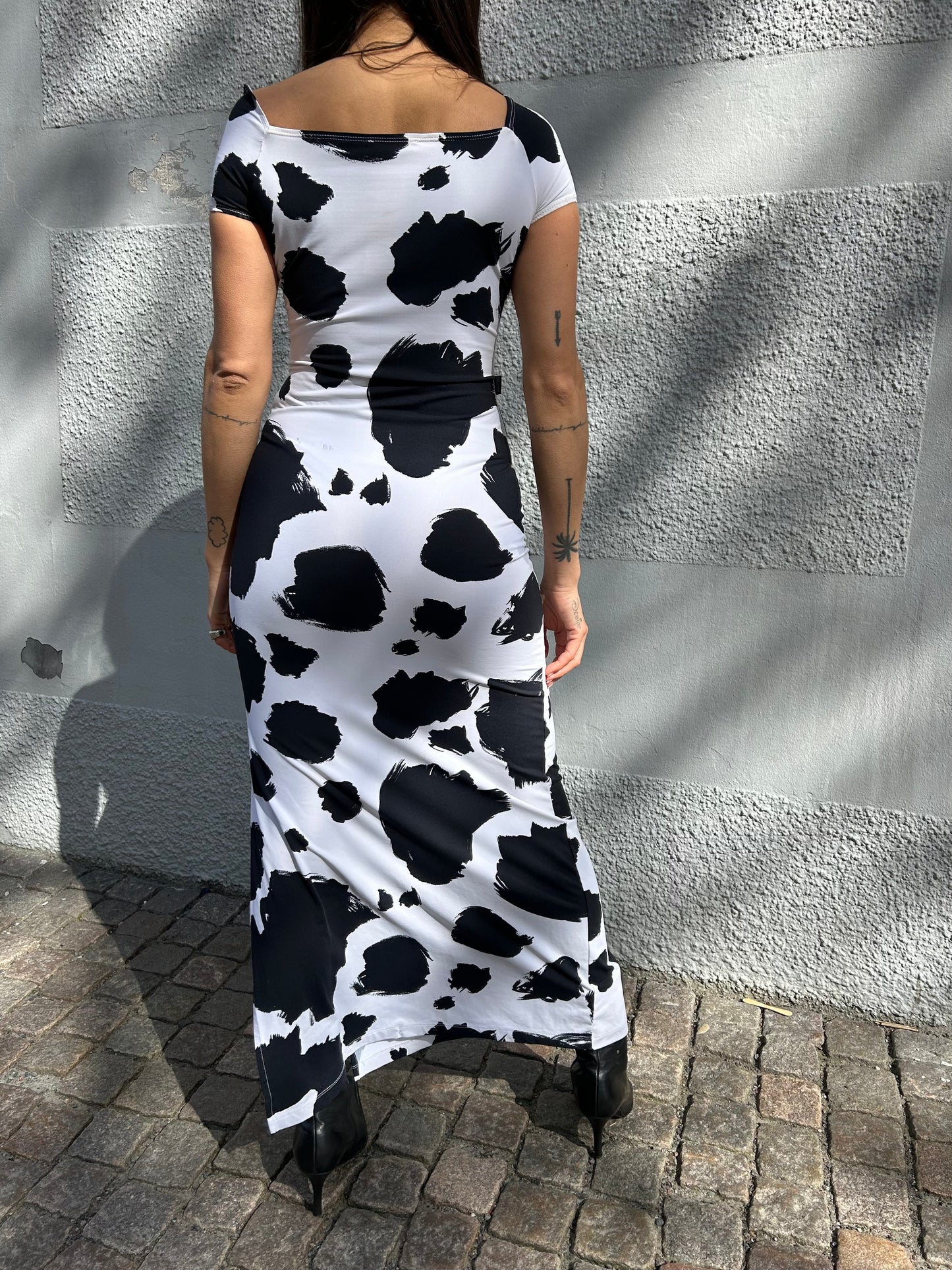 MOSCHINO cow print maxi dress