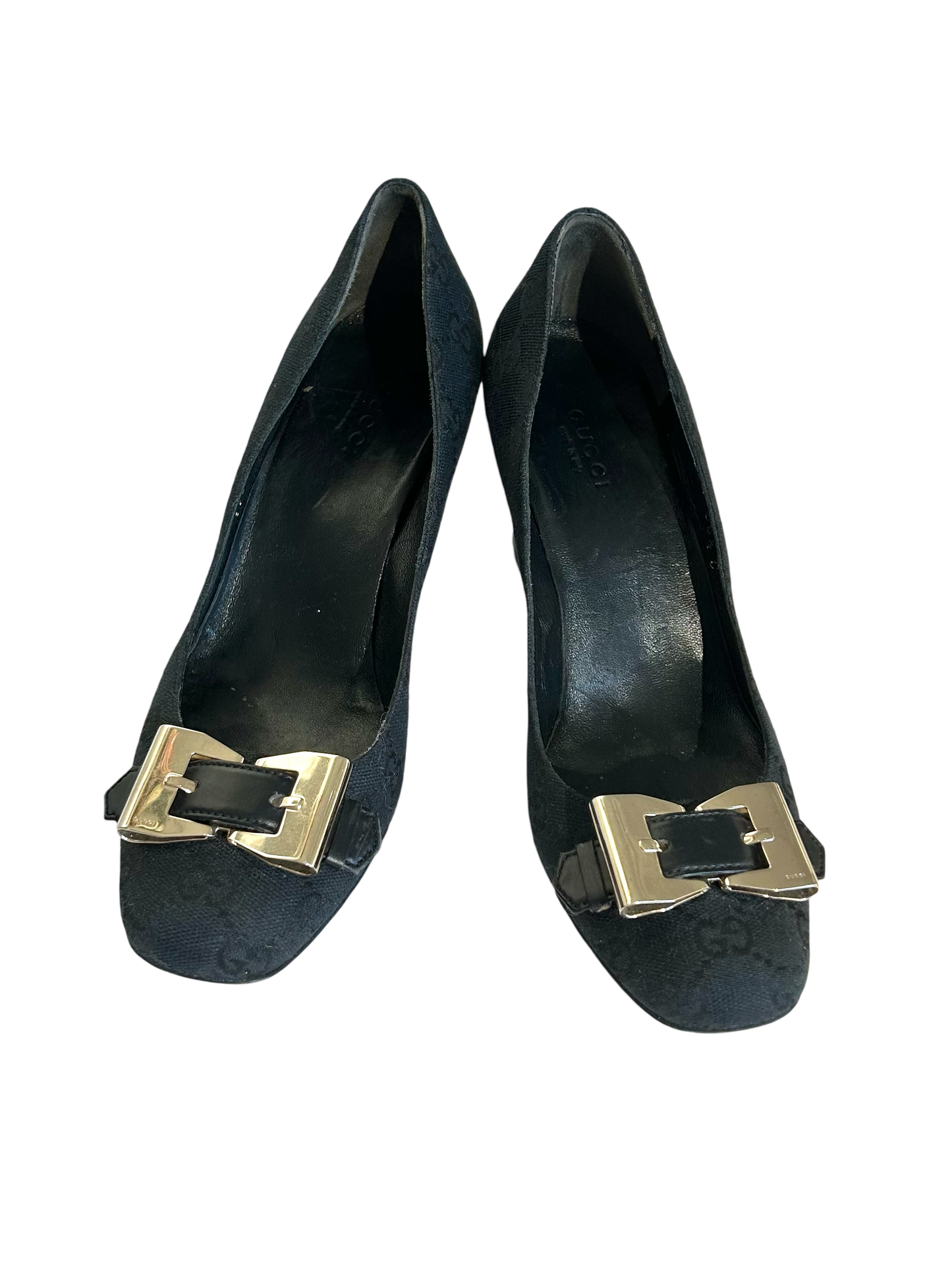 Gucci black monogram pumps