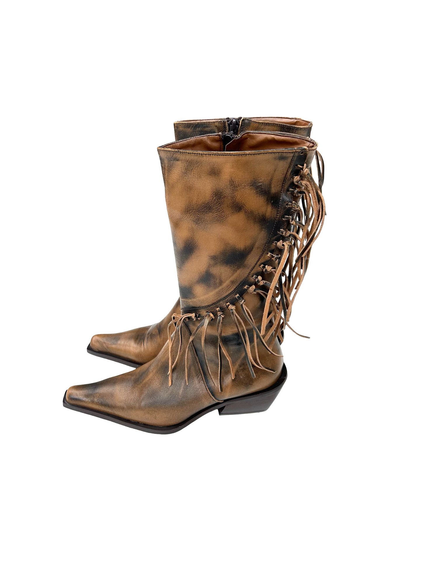 Fringe distressed cowboy boots