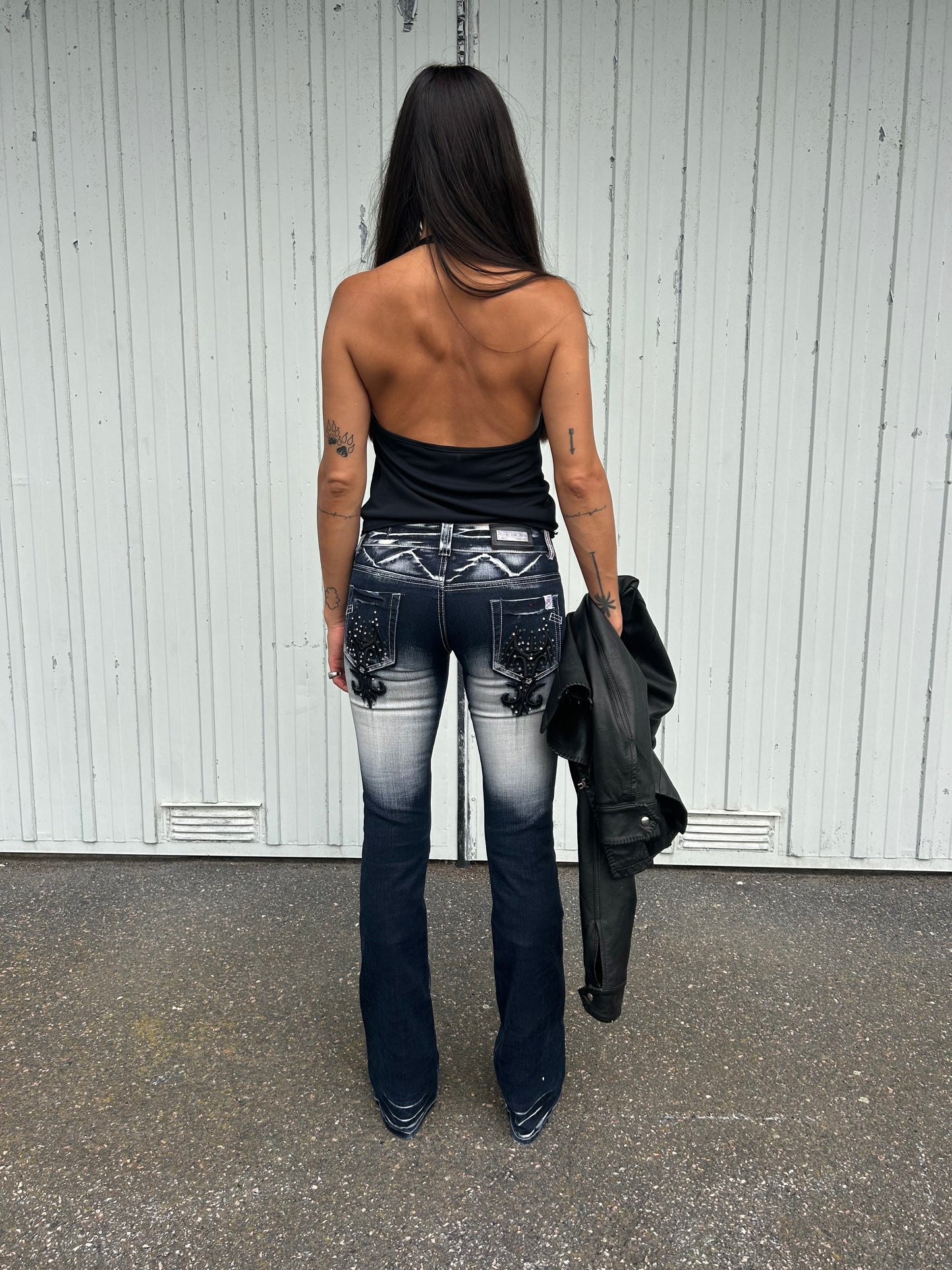 Blue Queen Y2K bejeweled bootcut jeans