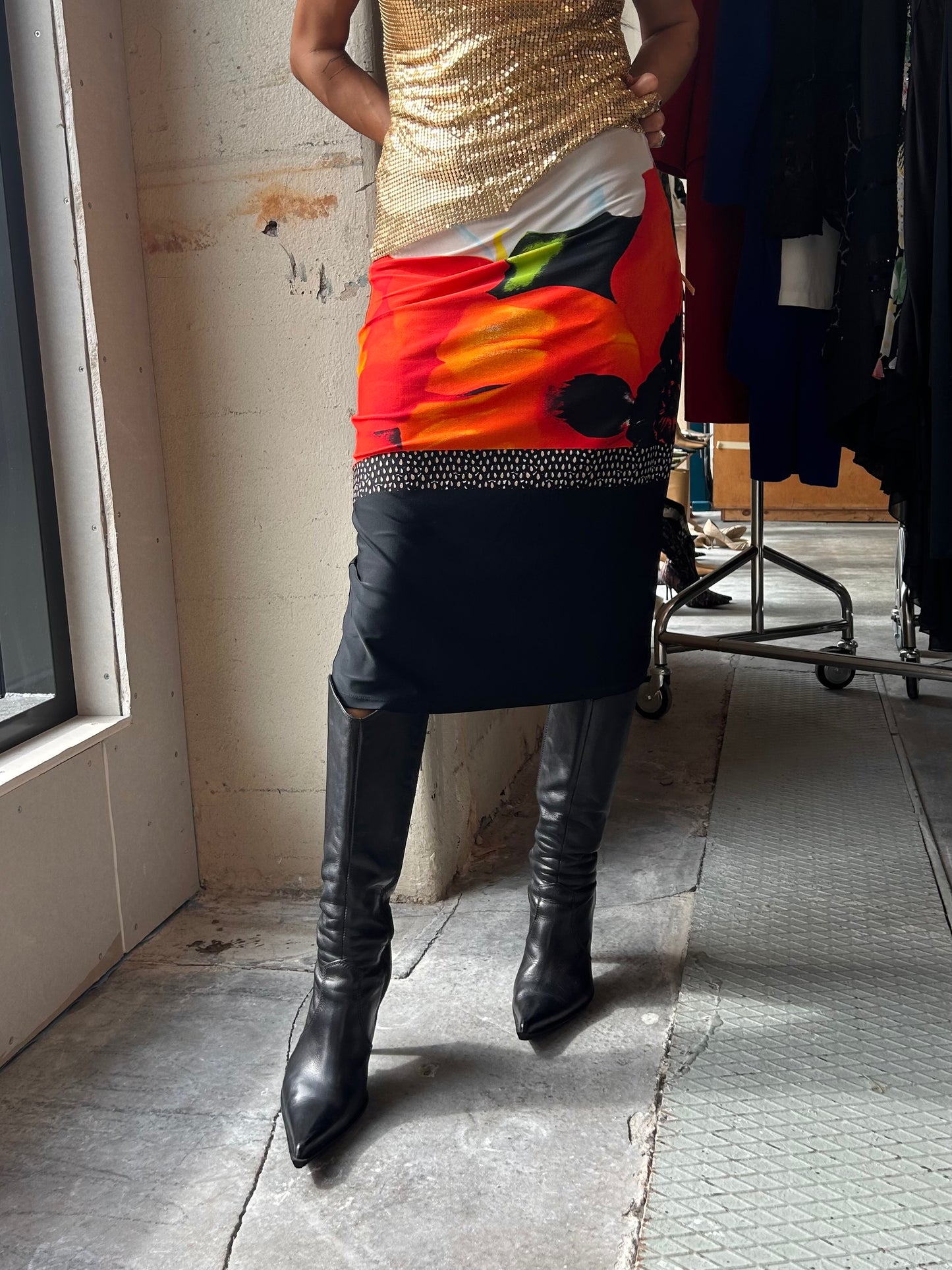 Roberto Cavalli poppy flower midi skirt
