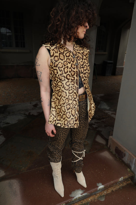 Fendi cheetah print fur leather vest