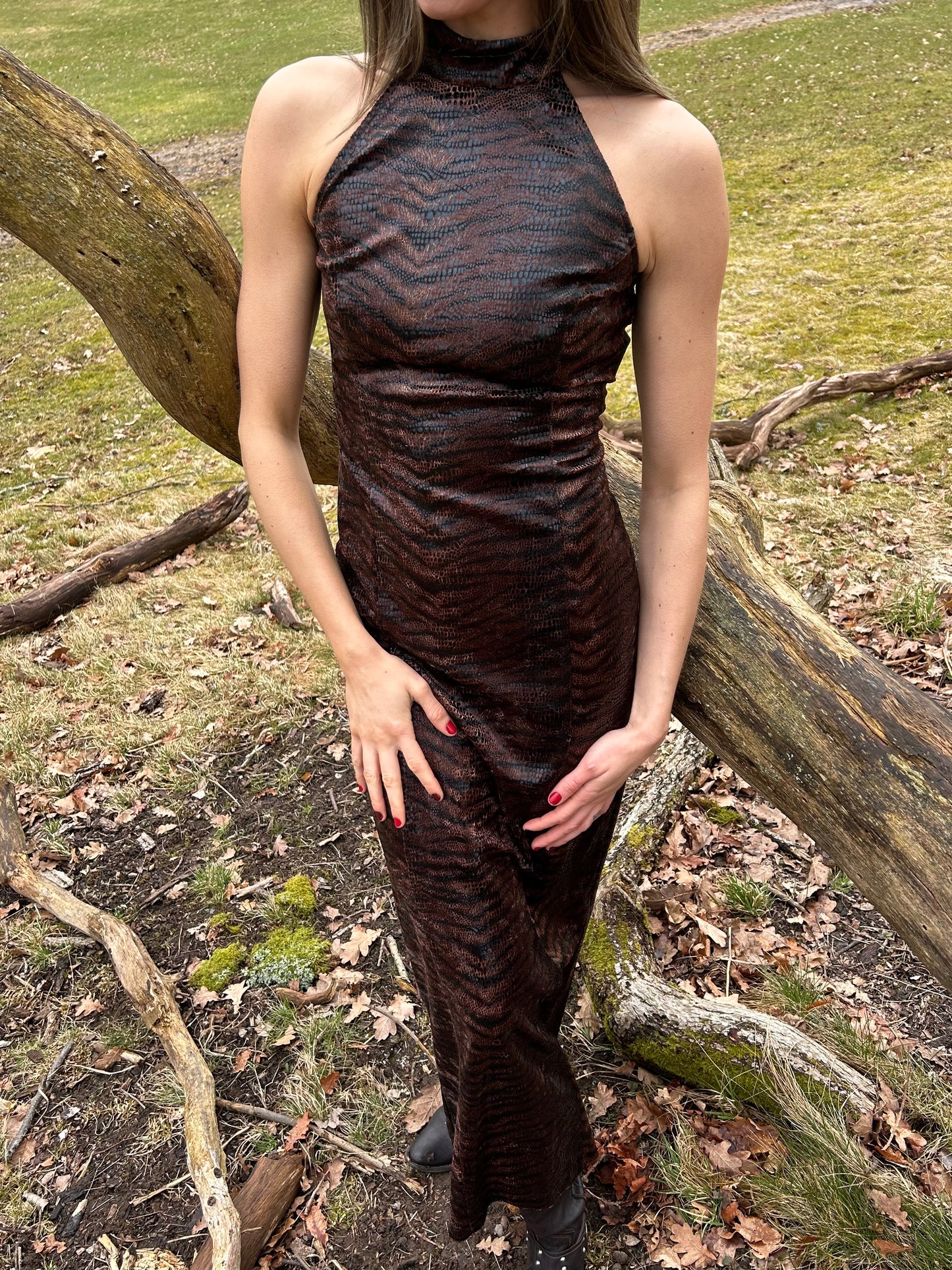 Python halter neck maxi dress