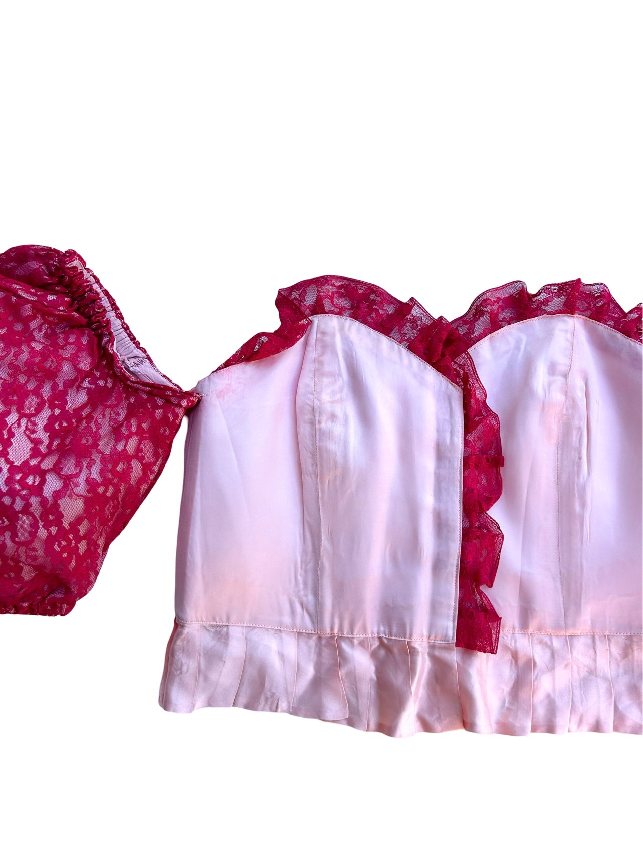 Pink drop shoulder cupcake bustier top