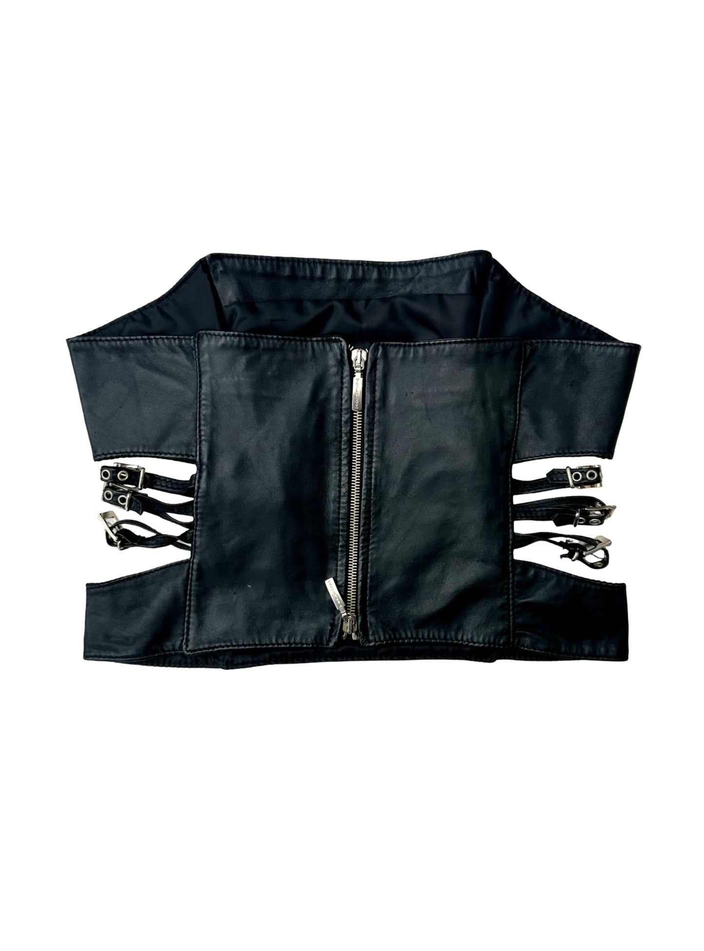 80’s black kinky leather tube top