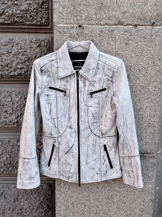 White distressed look Italian leather jacket