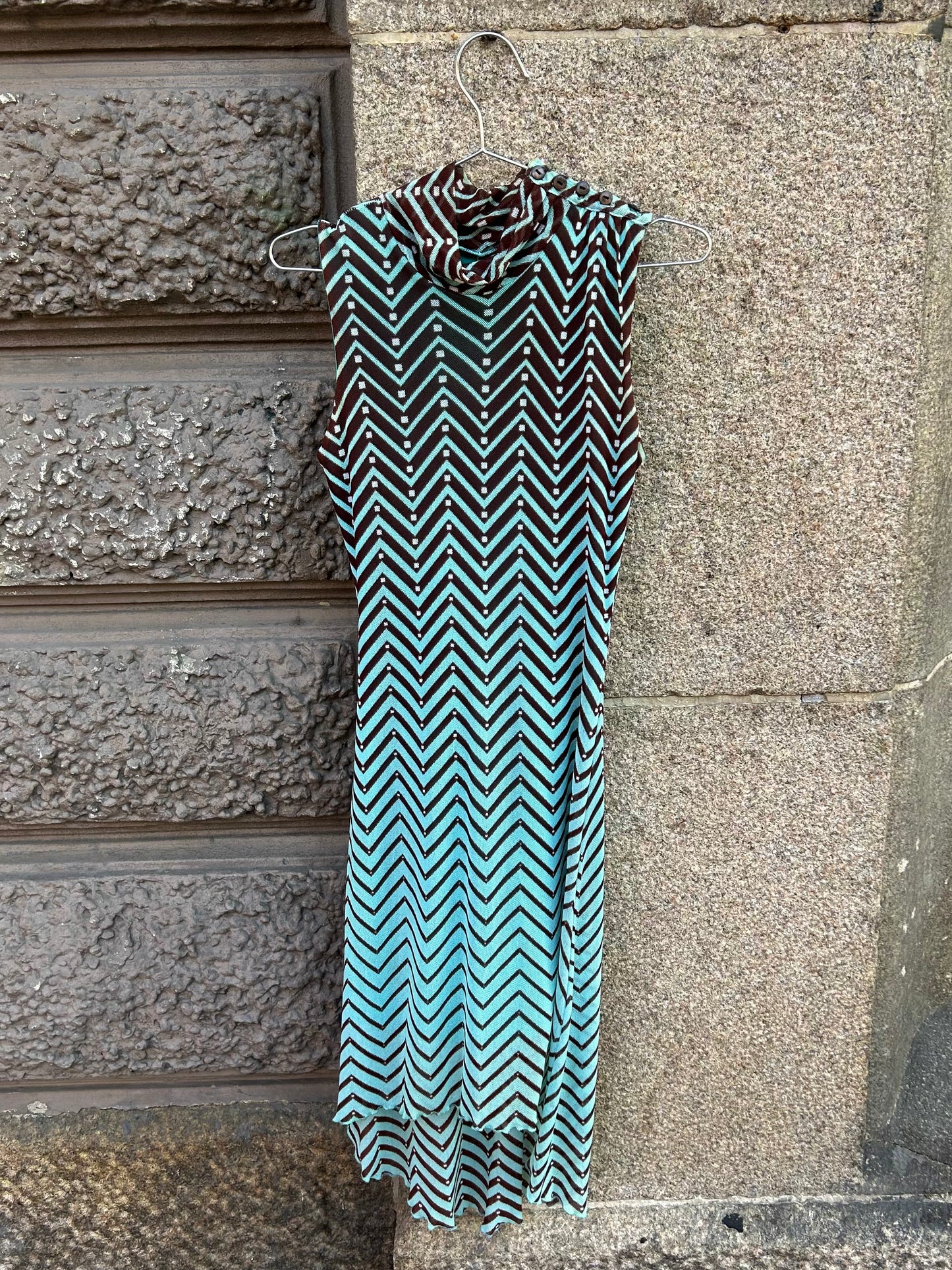 Asymmetrical mesh zig zag polo dress