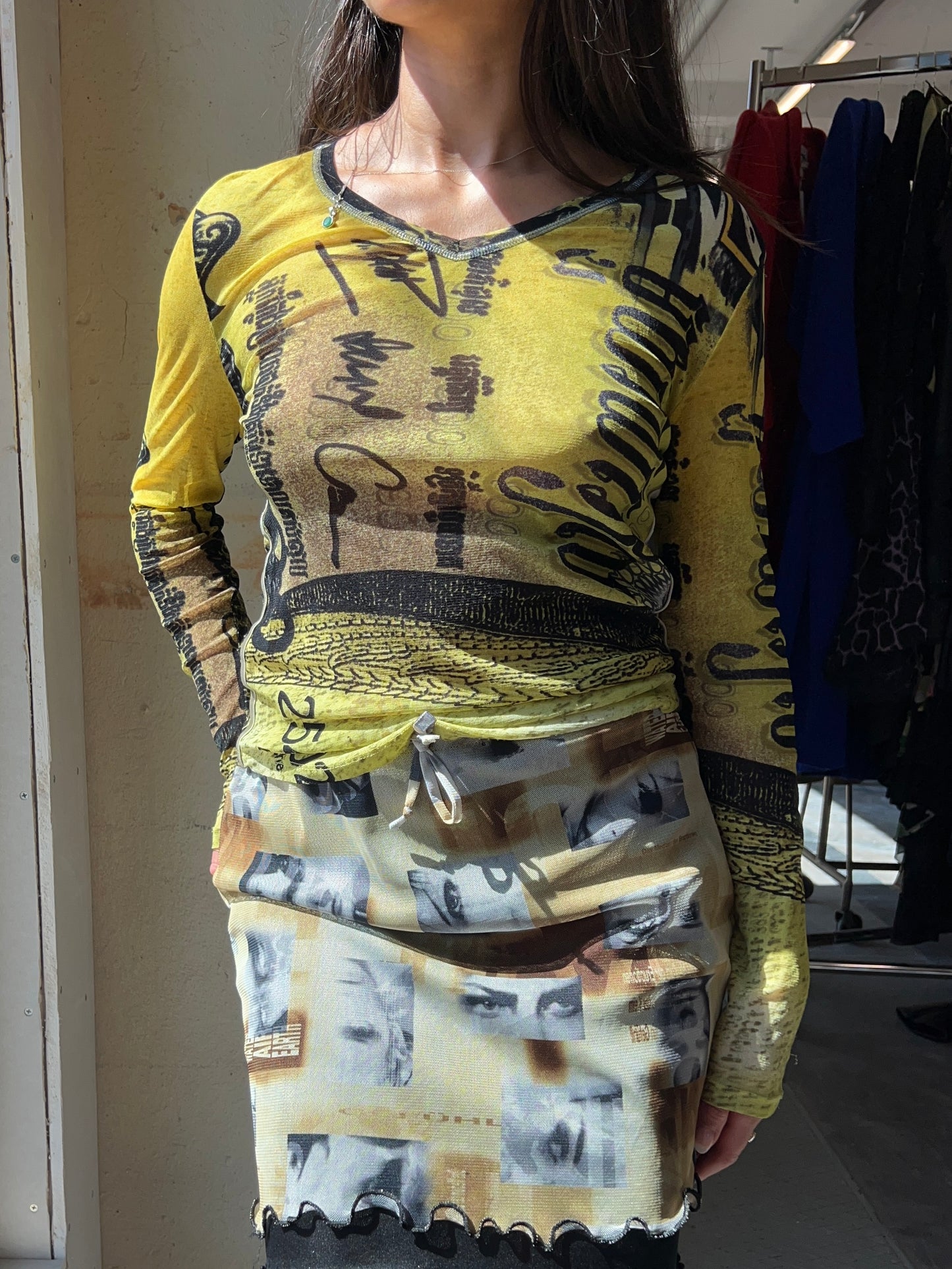 Printed Marc Aurel Mesh Top Y2K
