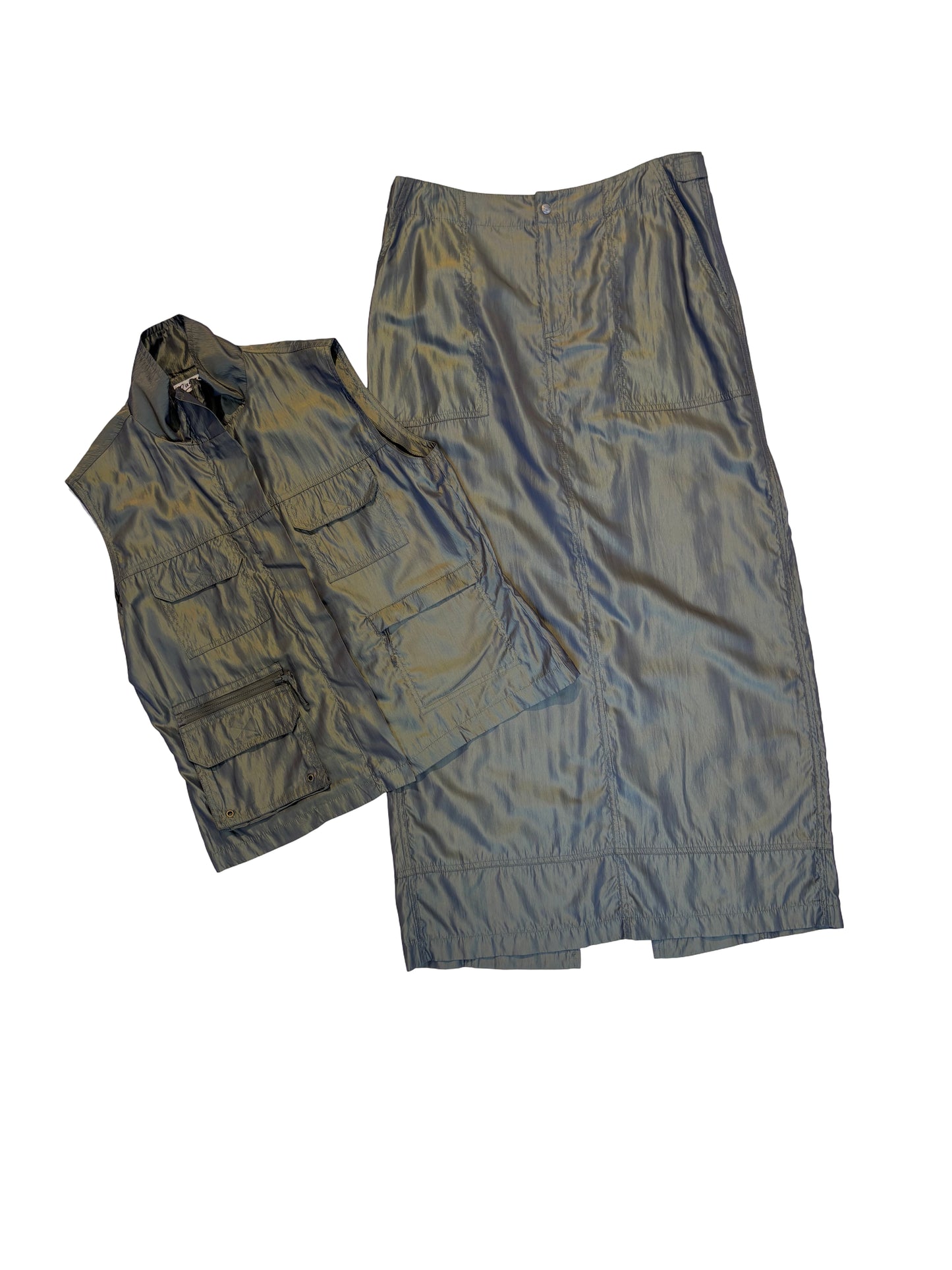Dark Green Utility Vest & Skirt Set