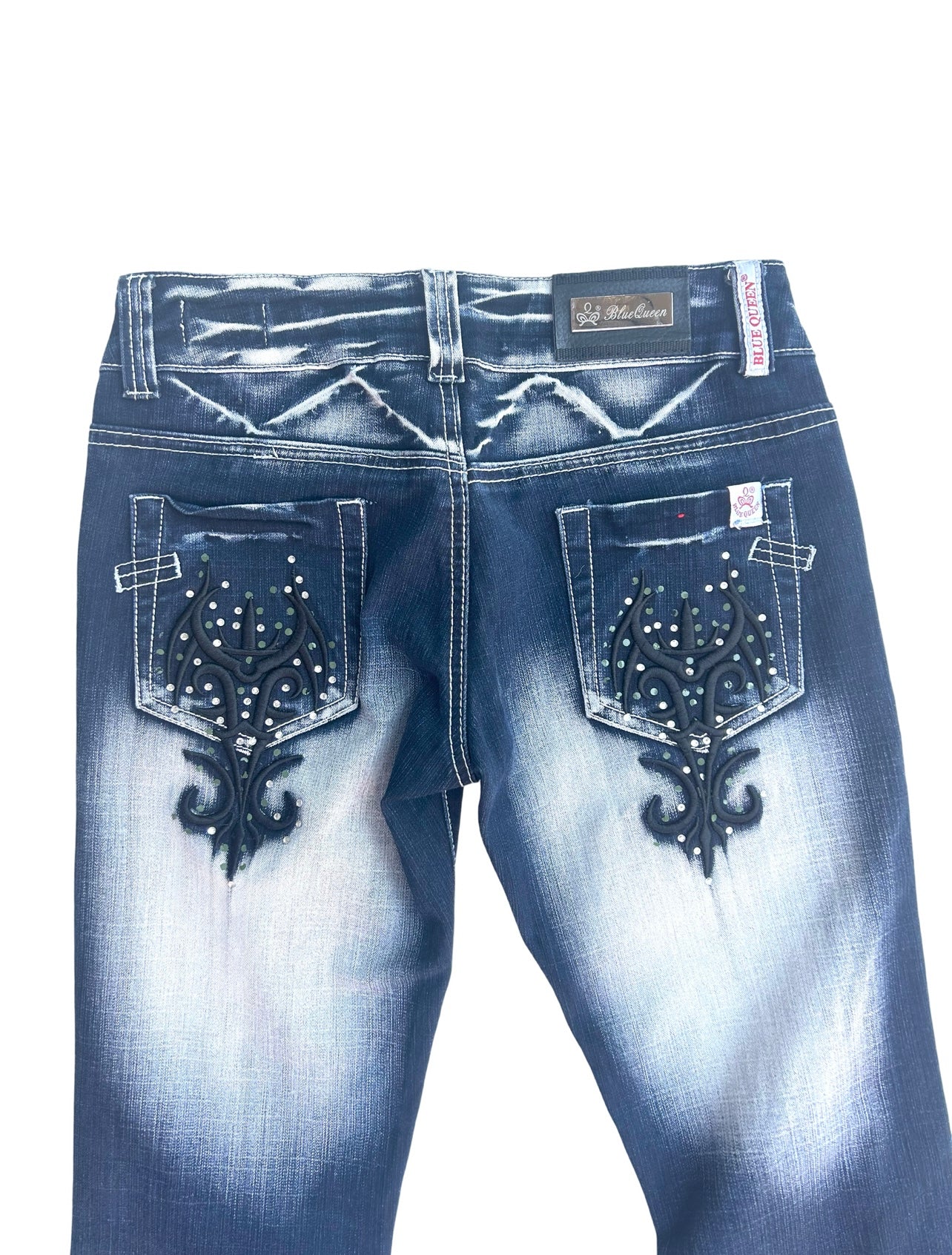 Blue Queen Y2K bejeweled bootcut jeans