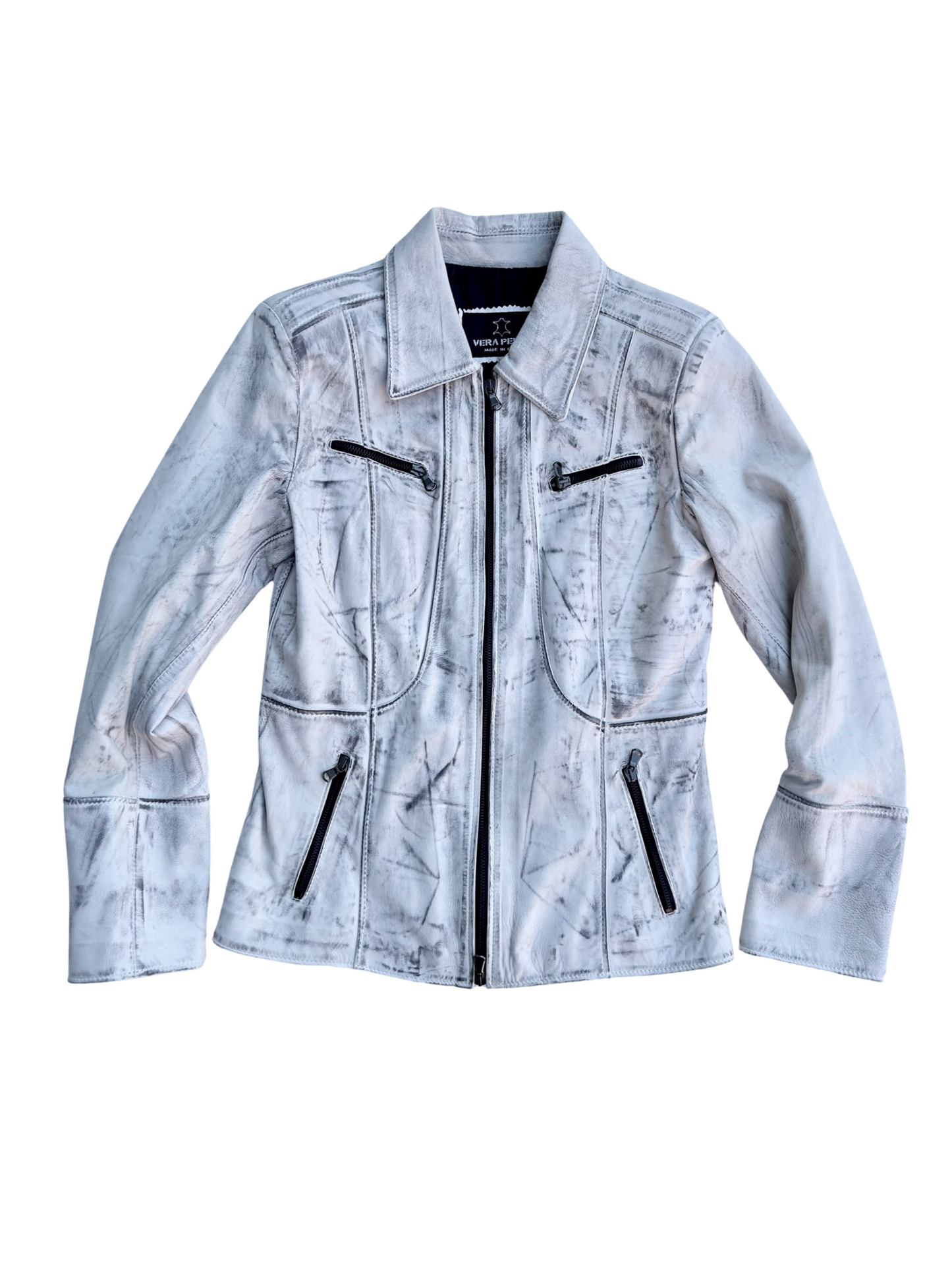 White distressed look Italian leather jacket