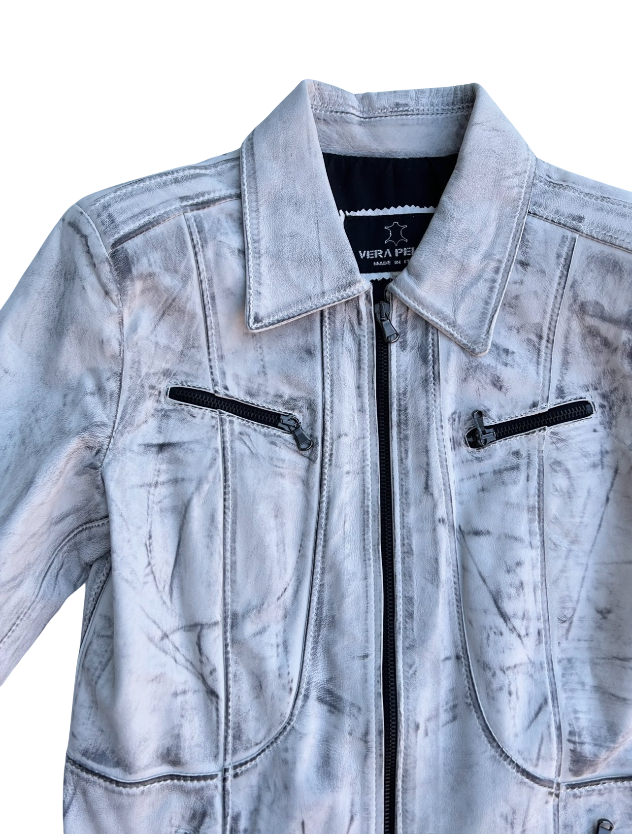 White distressed look Italian leather jacket