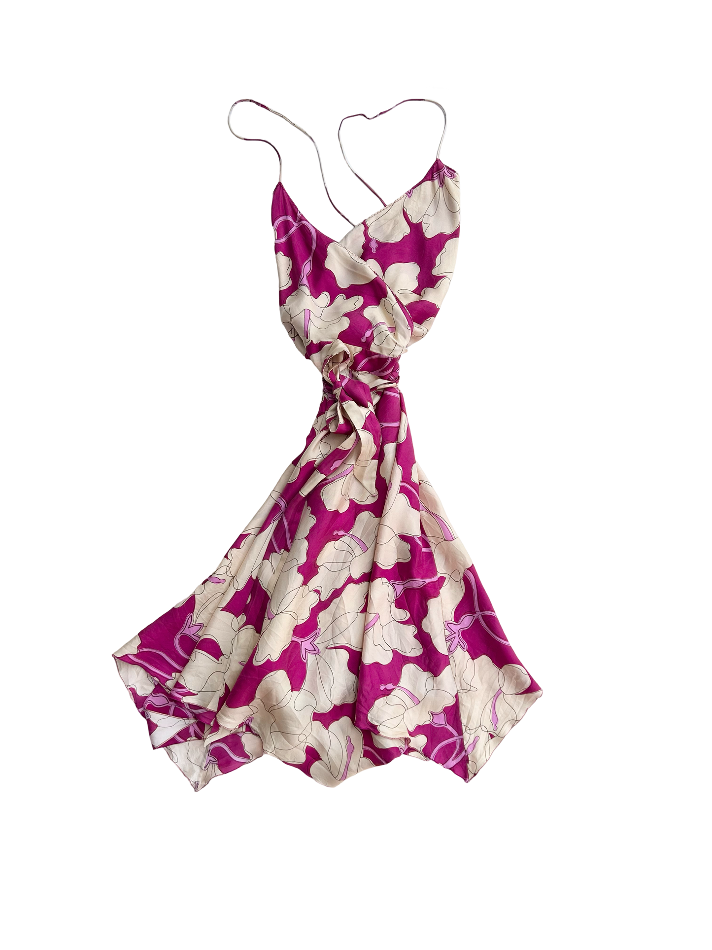 MOSCHINO fuchsia floral wrap silk dress