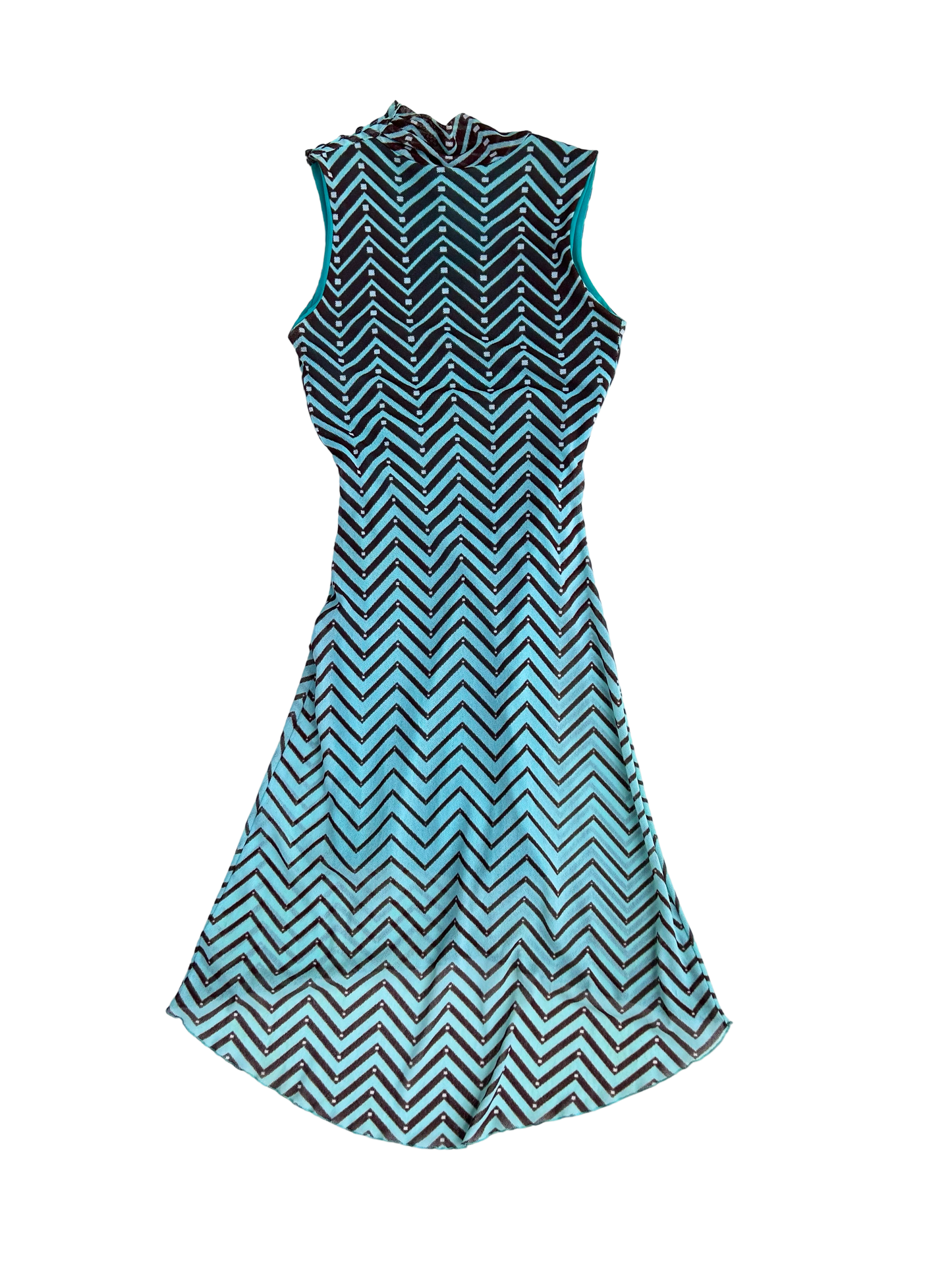 Asymmetrical mesh zig zag polo dress