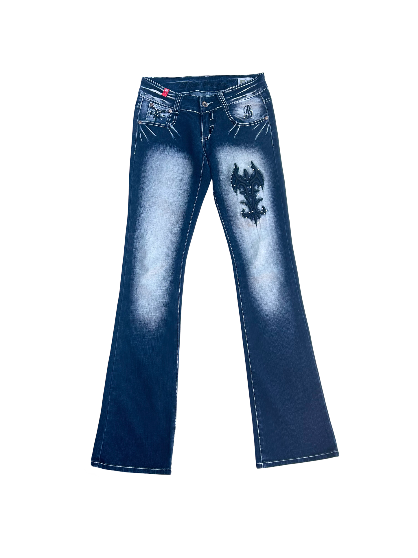 Blue Queen Y2K bejeweled bootcut jeans