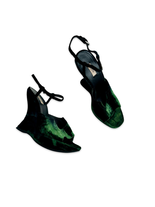 PRADA A/W 2004 Forest Velvet Platforms