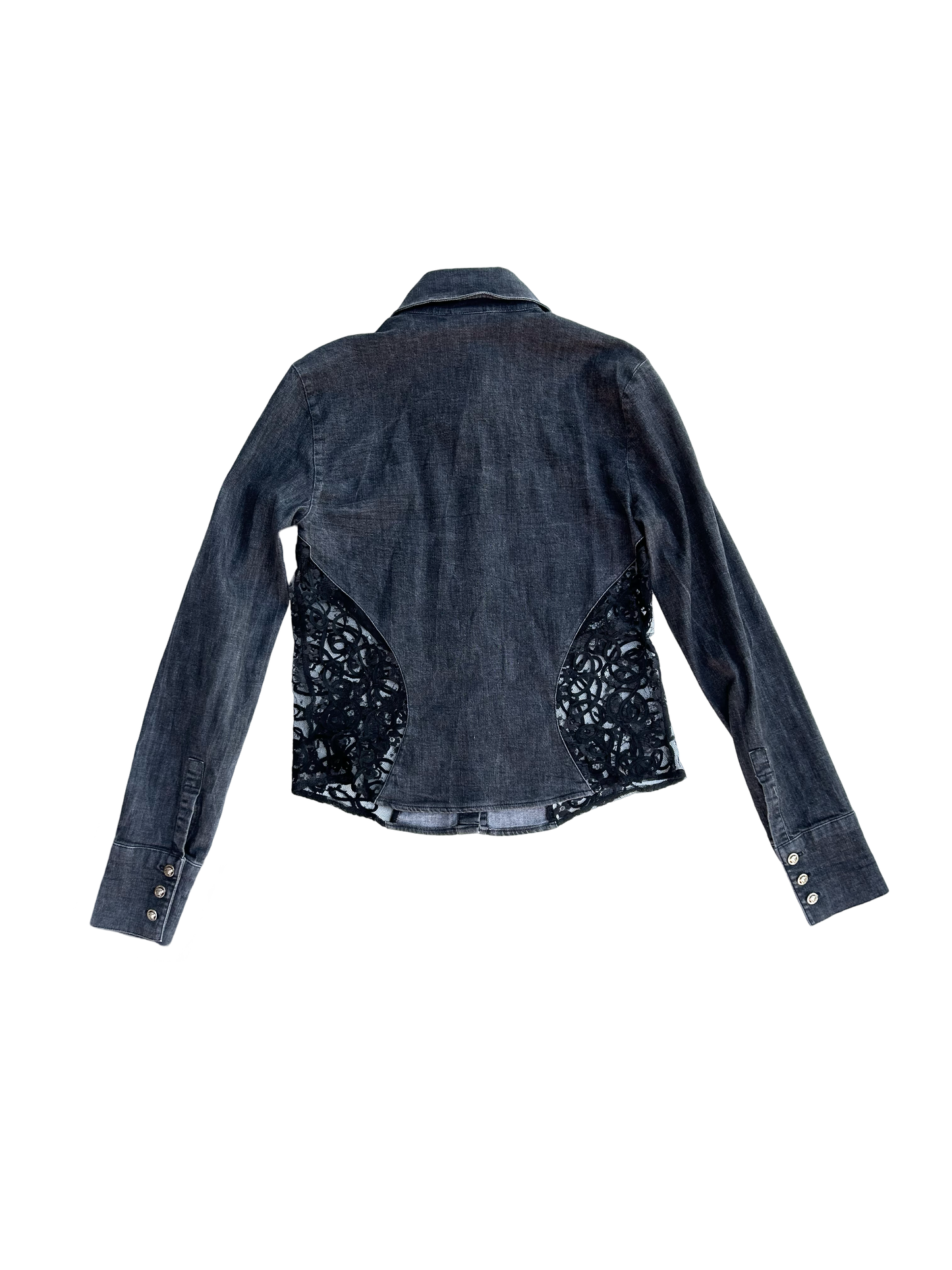 Versace cut out lace denim shirt