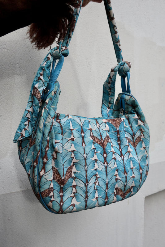 Borbonese Aqua blue butterfly city bag