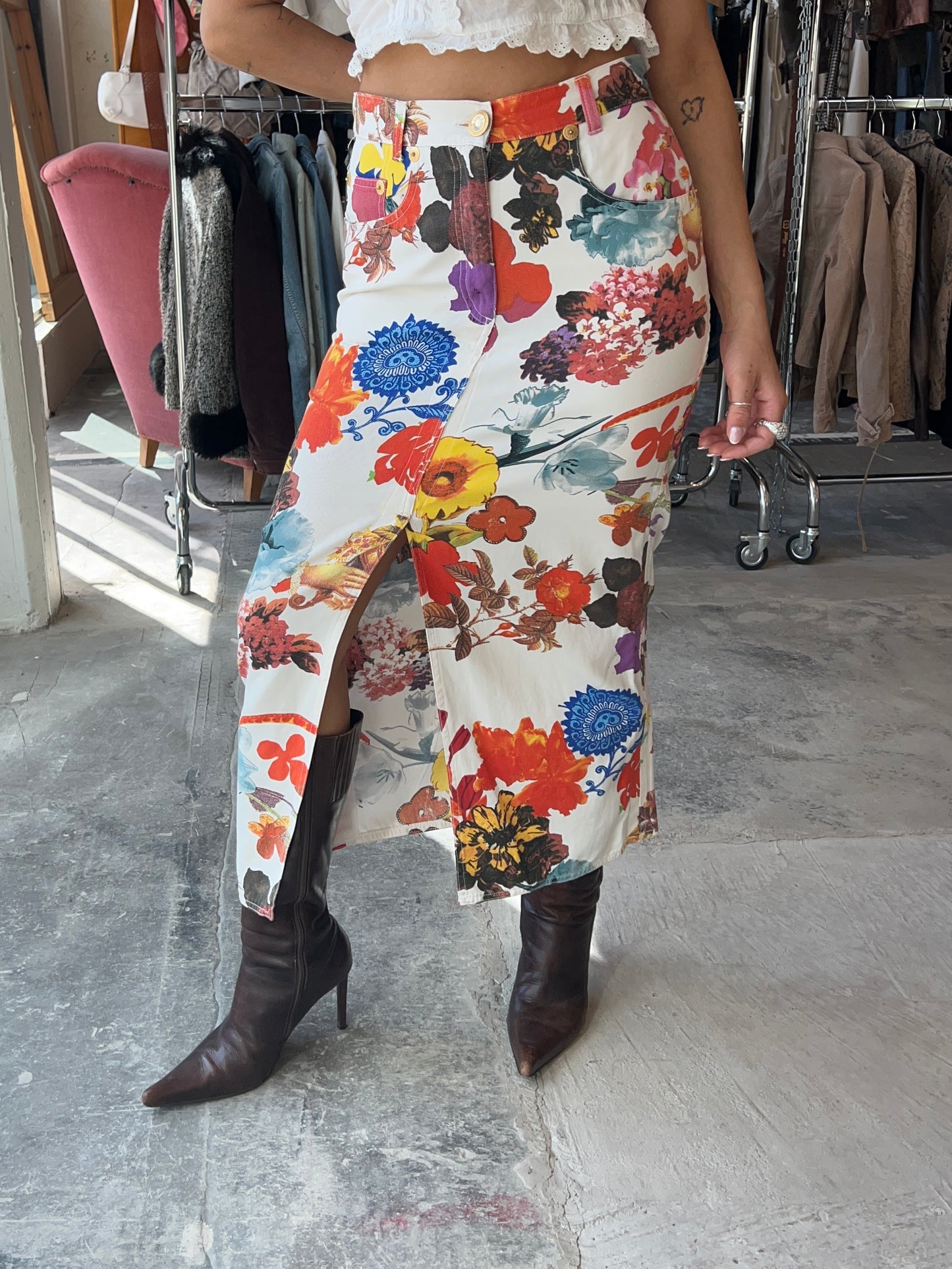 Moschino Jeans Floral Midi Skirt