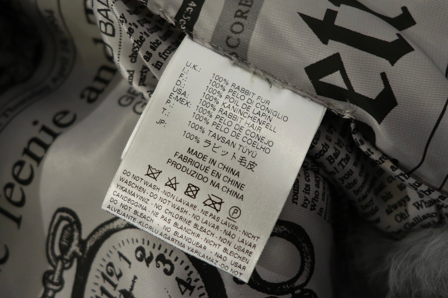 John Galliano Newspaper Lined Rabbit Fur Hooded Jacket
