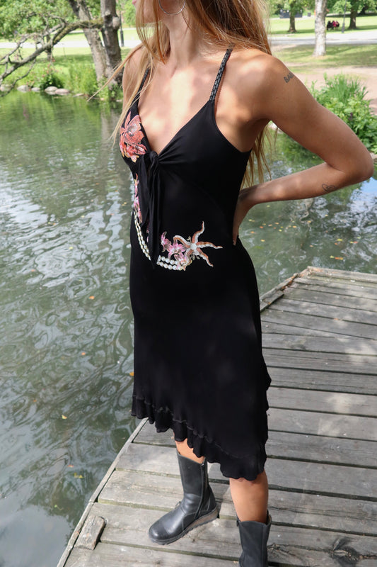 Just Cavalli Black Floral Print Slip Dress
