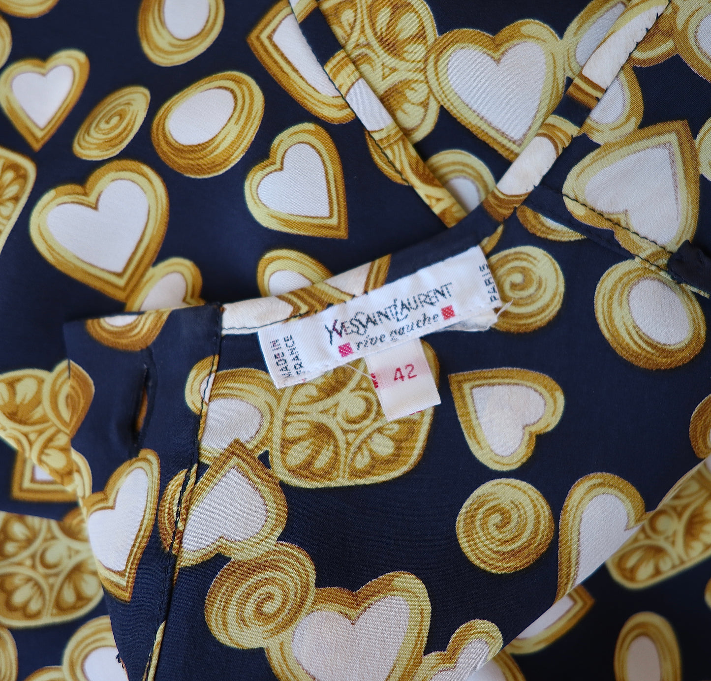 Vintage YSL Ornate Gold Hearts Silk Top