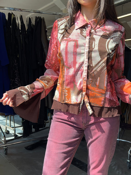 Multi print mesh blouse