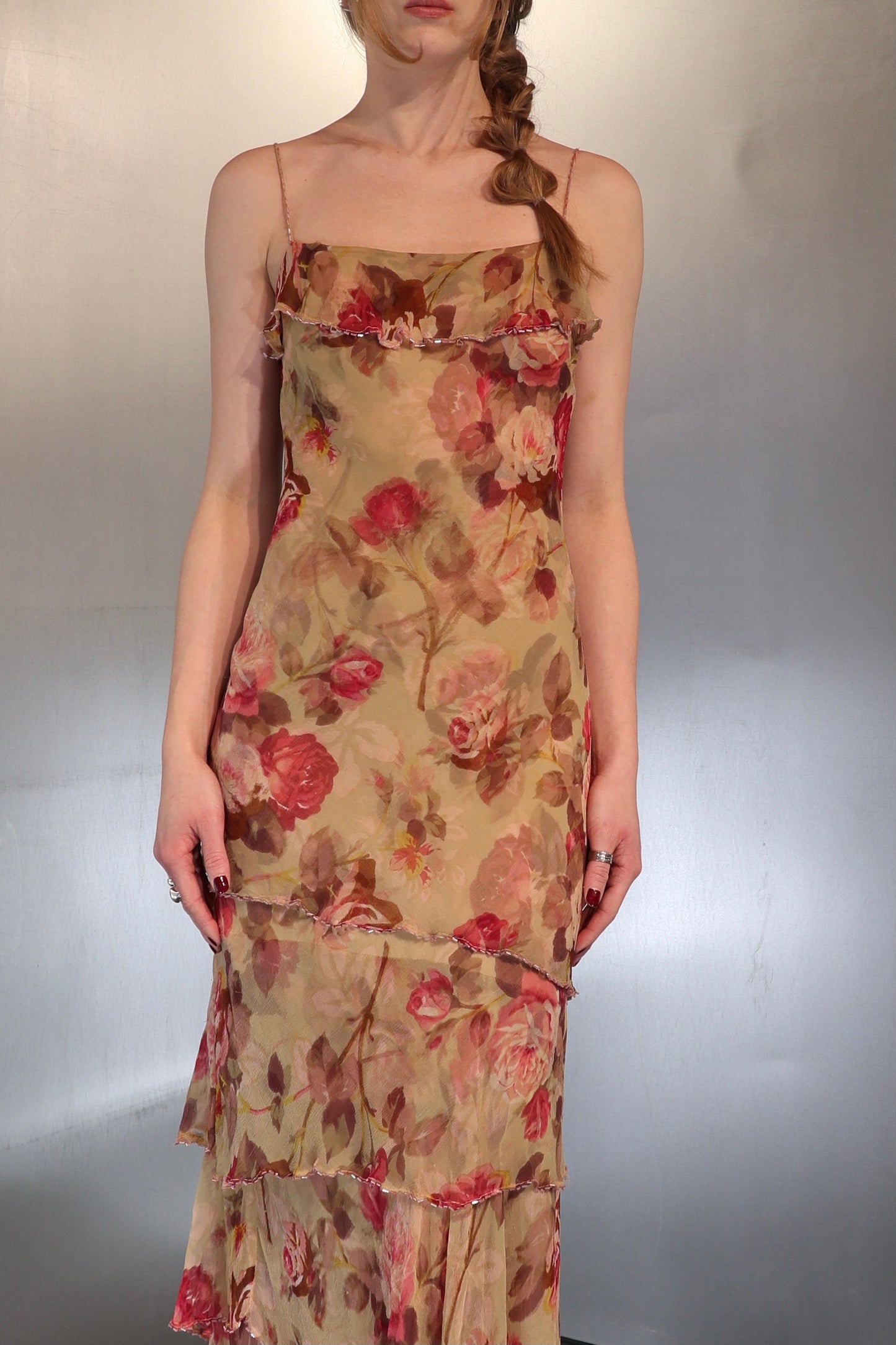 1990’s Rose Draped Silk Dress