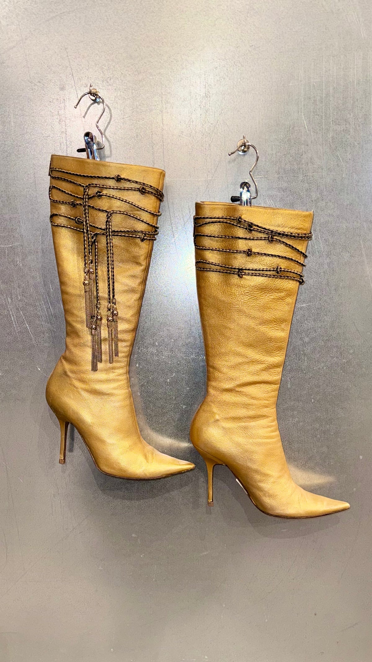 Jimmy Choo Golden Metal Tassel Boots