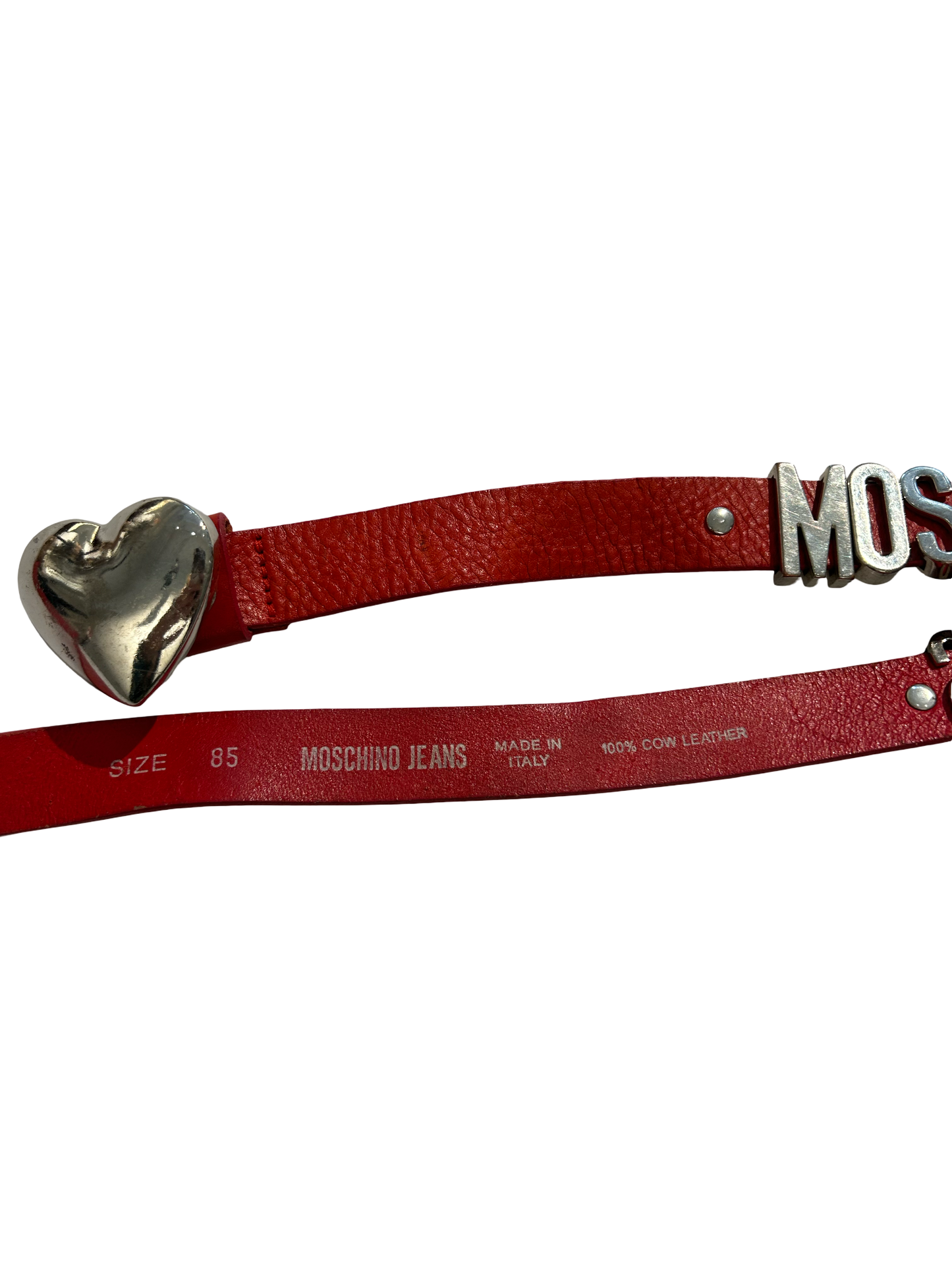 Moschino chrome heart letter belt