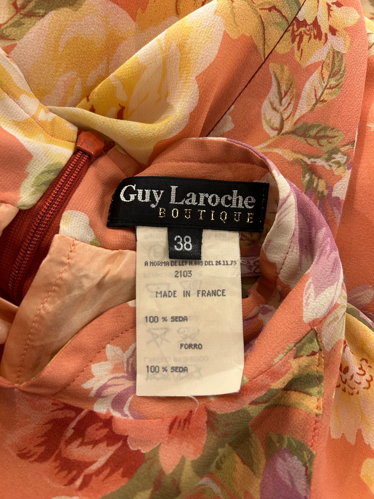 Guy Laroche Peach Floral Silk Dress