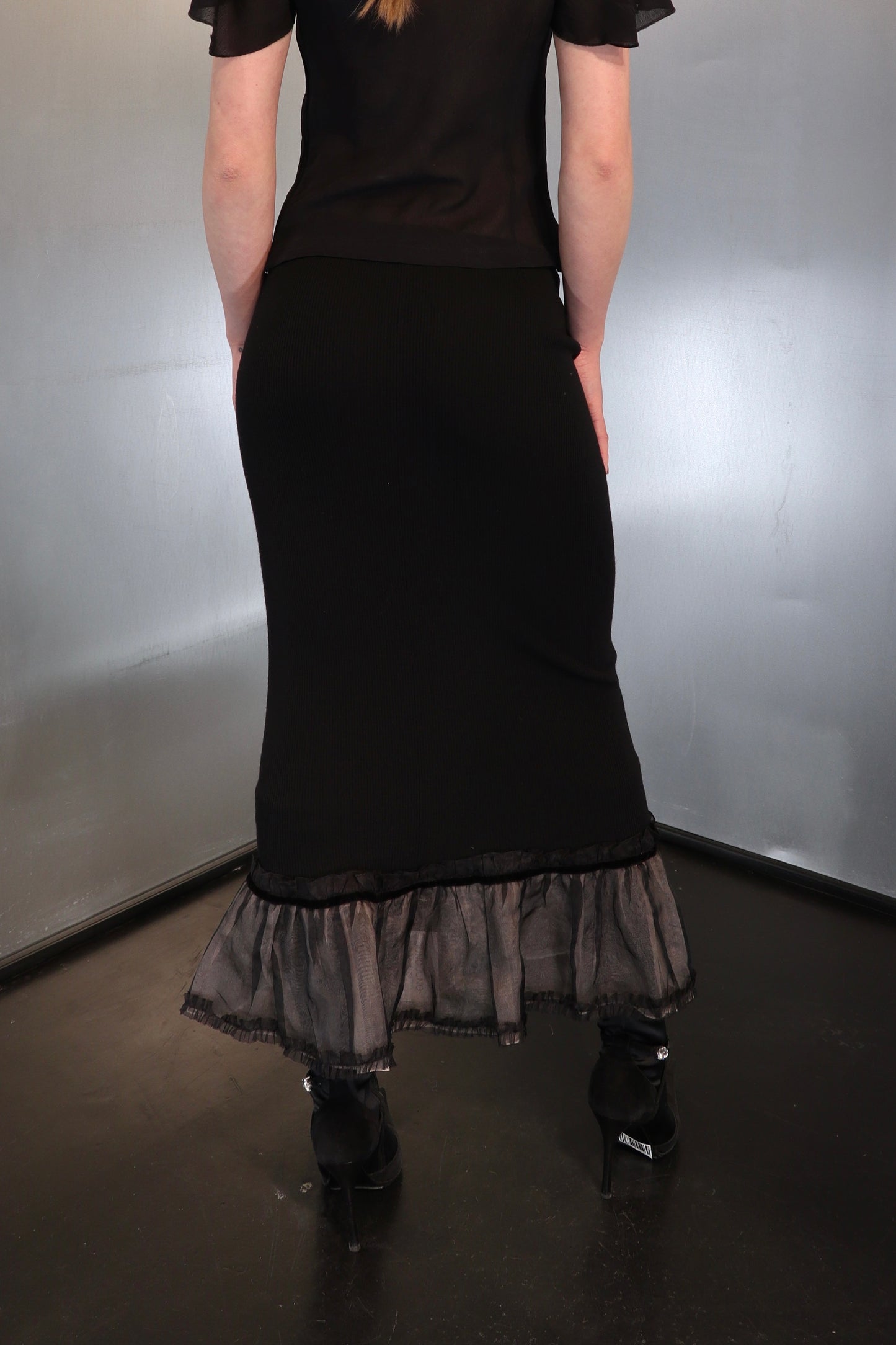 D&G Frilled Hem Skirt in Black Chiffon