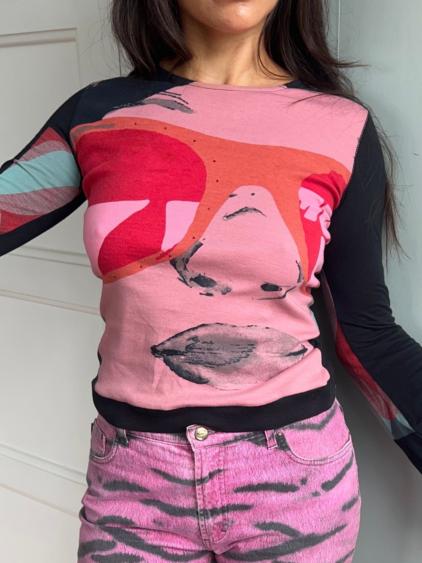 Custo Barcelona Face Print Flare Sleeve Top