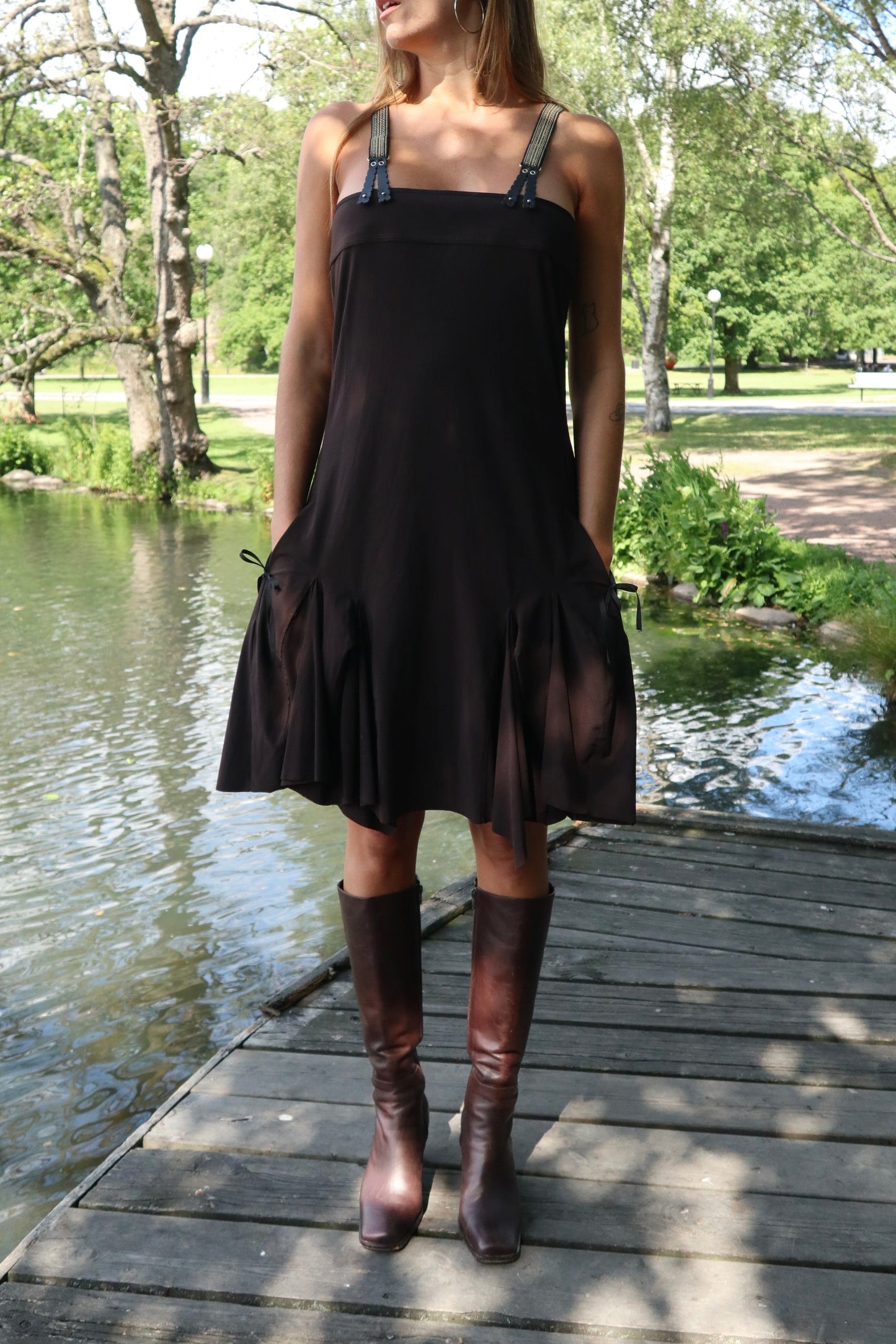 Marithé + François Girbaud Brown Suspender Dress