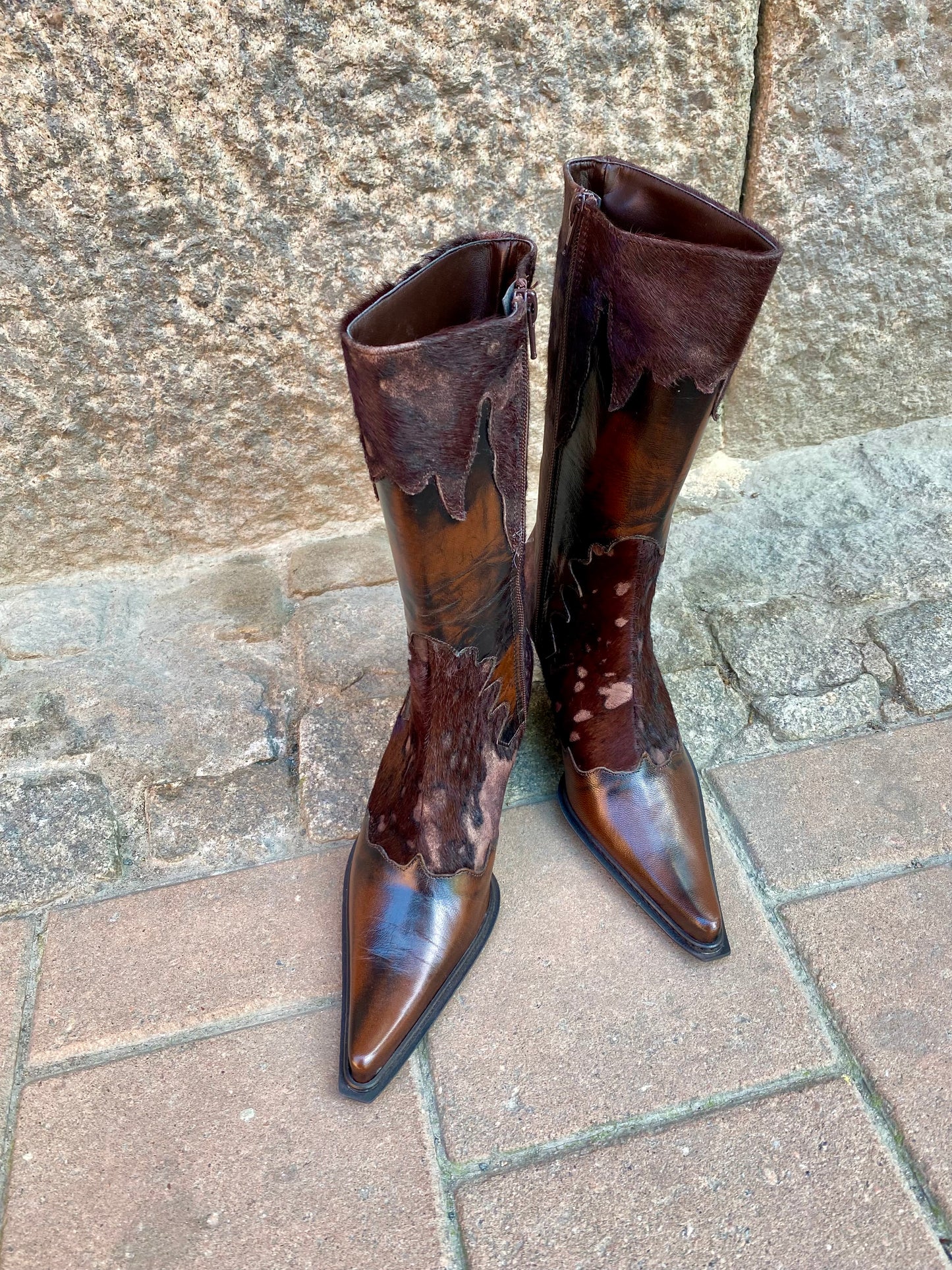 Leather & Fur Cowboy Boots Y2K