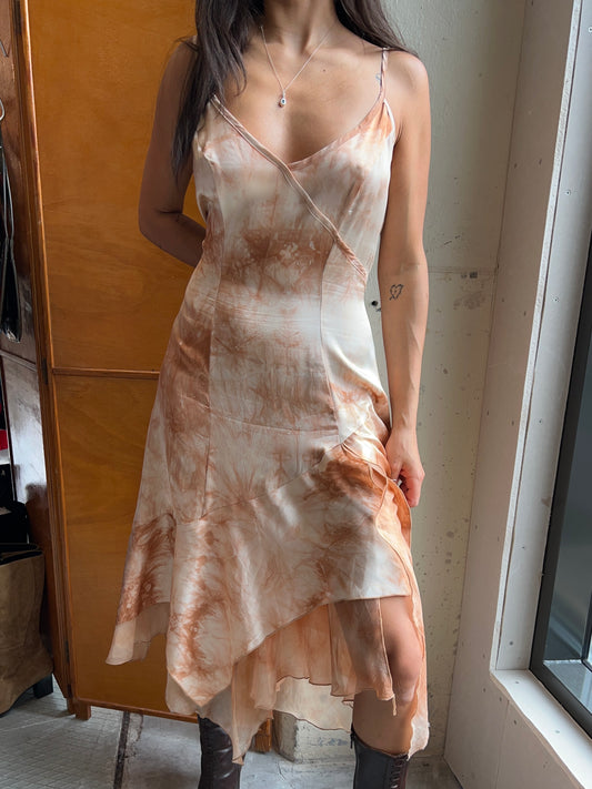 Peach Tie-dye Silk Dress