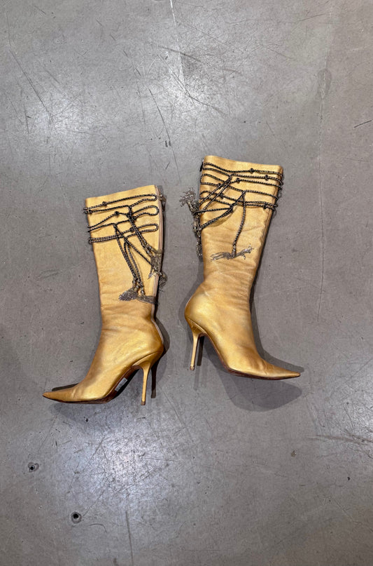 Jimmy Choo Golden Metal Tassel Boots
