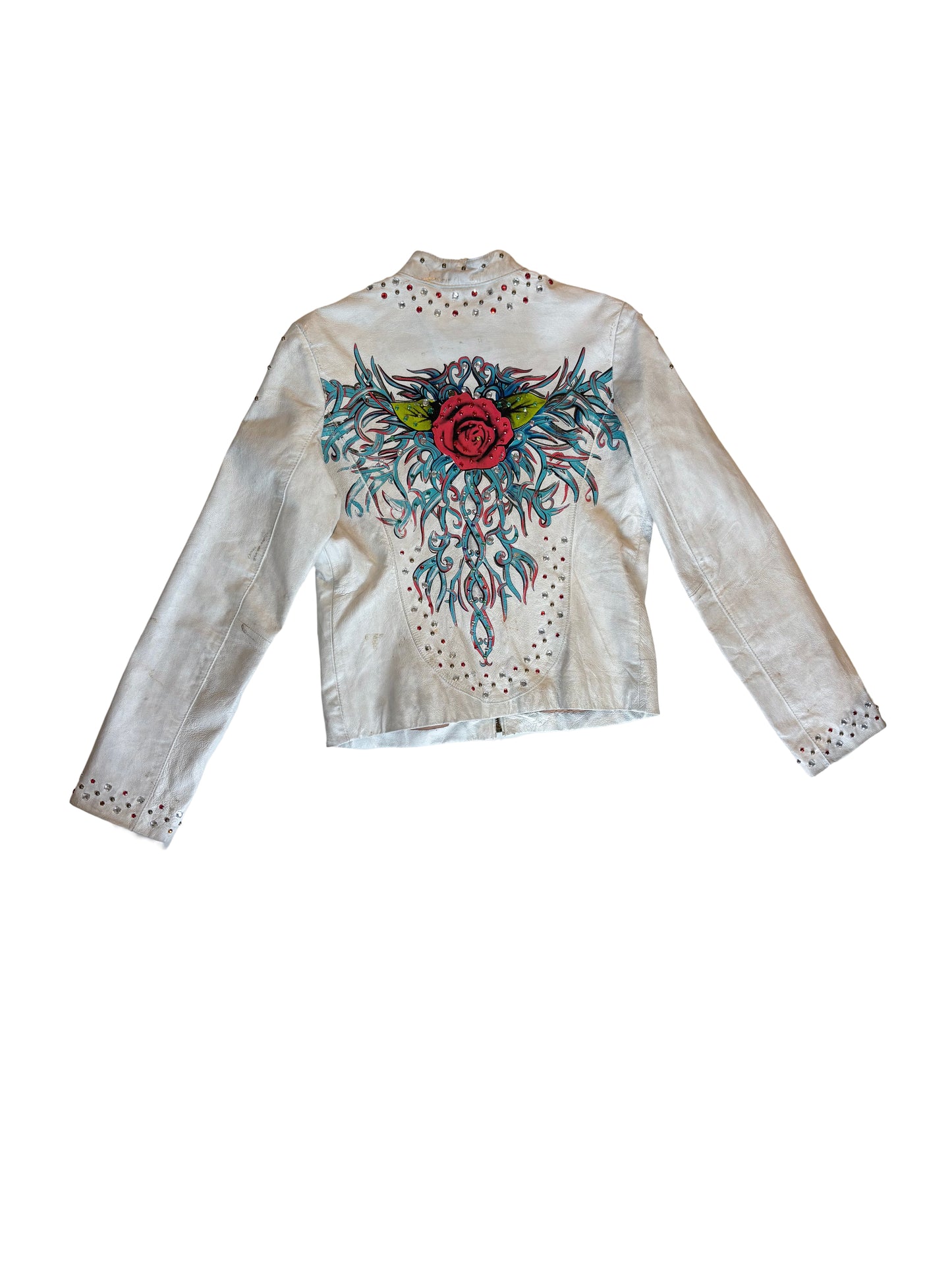 Leather Studded Tattooprint Jacket