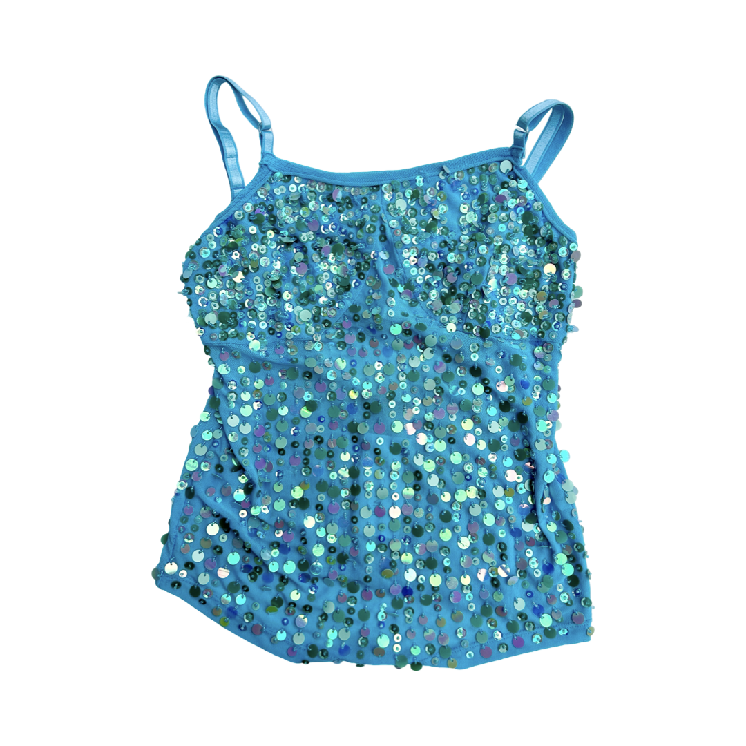 Aqua sequin open back top