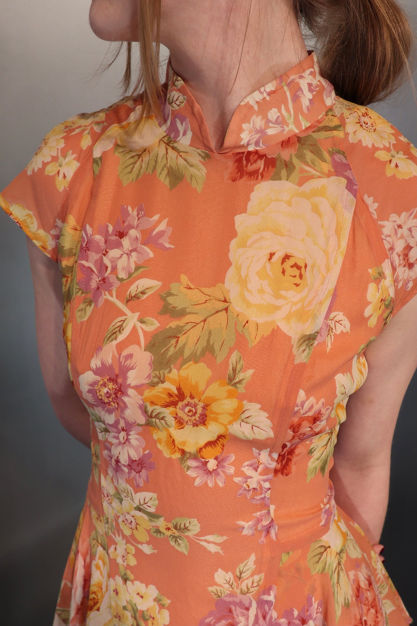 Guy Laroche Peach Floral Silk Dress
