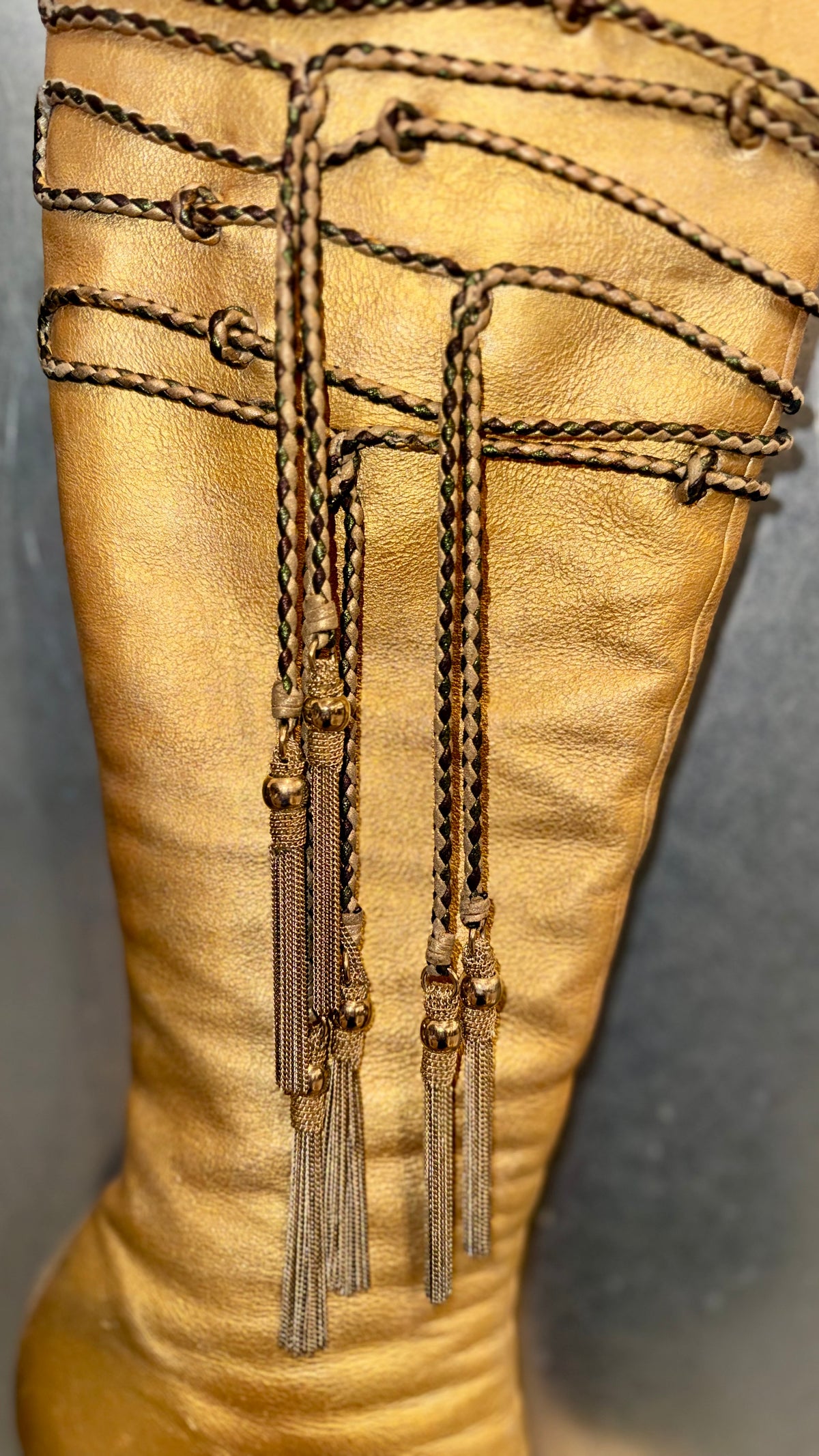 Jimmy Choo Golden Metal Tassel Boots