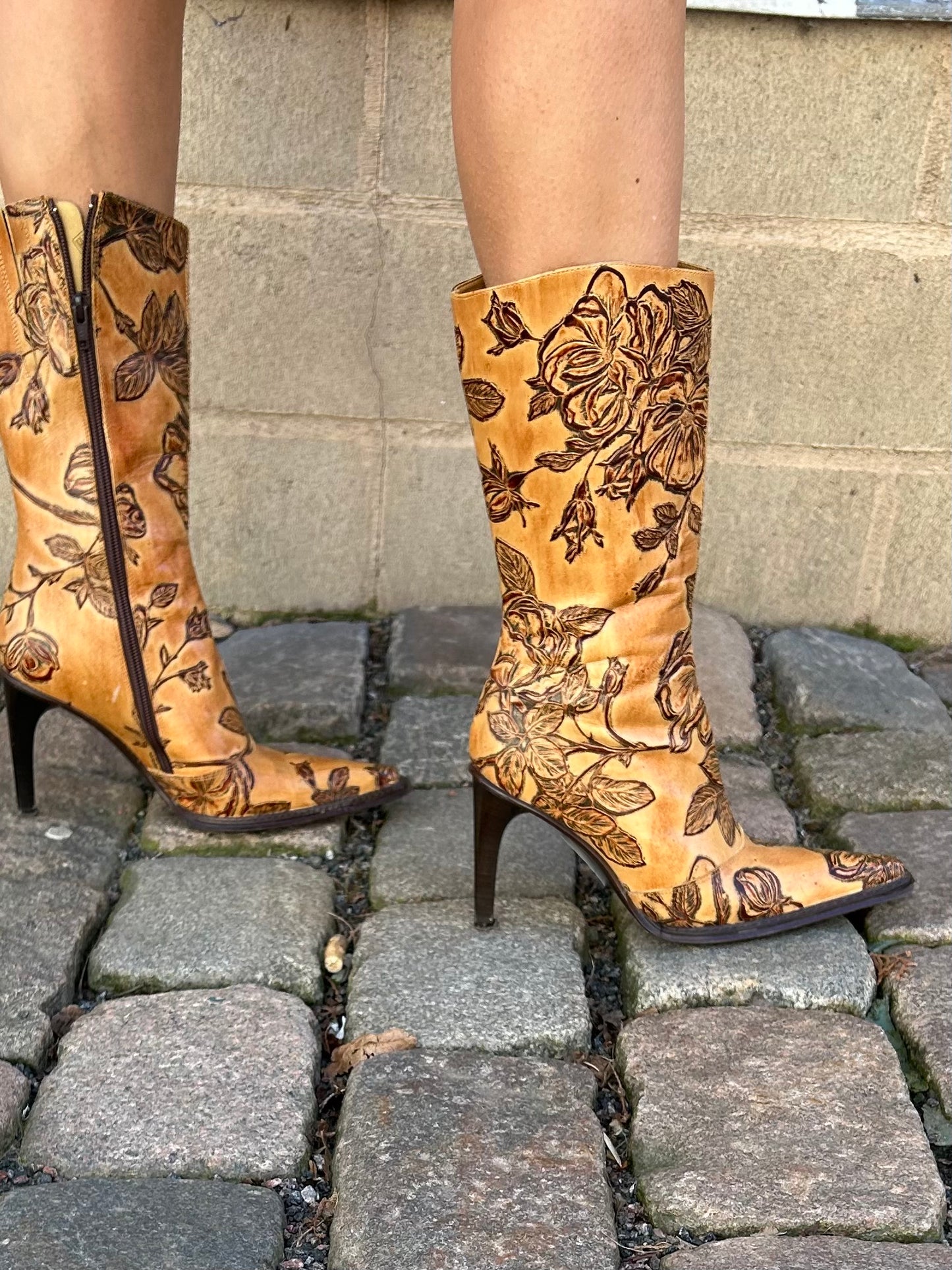 Rose tattoo mid calf boots